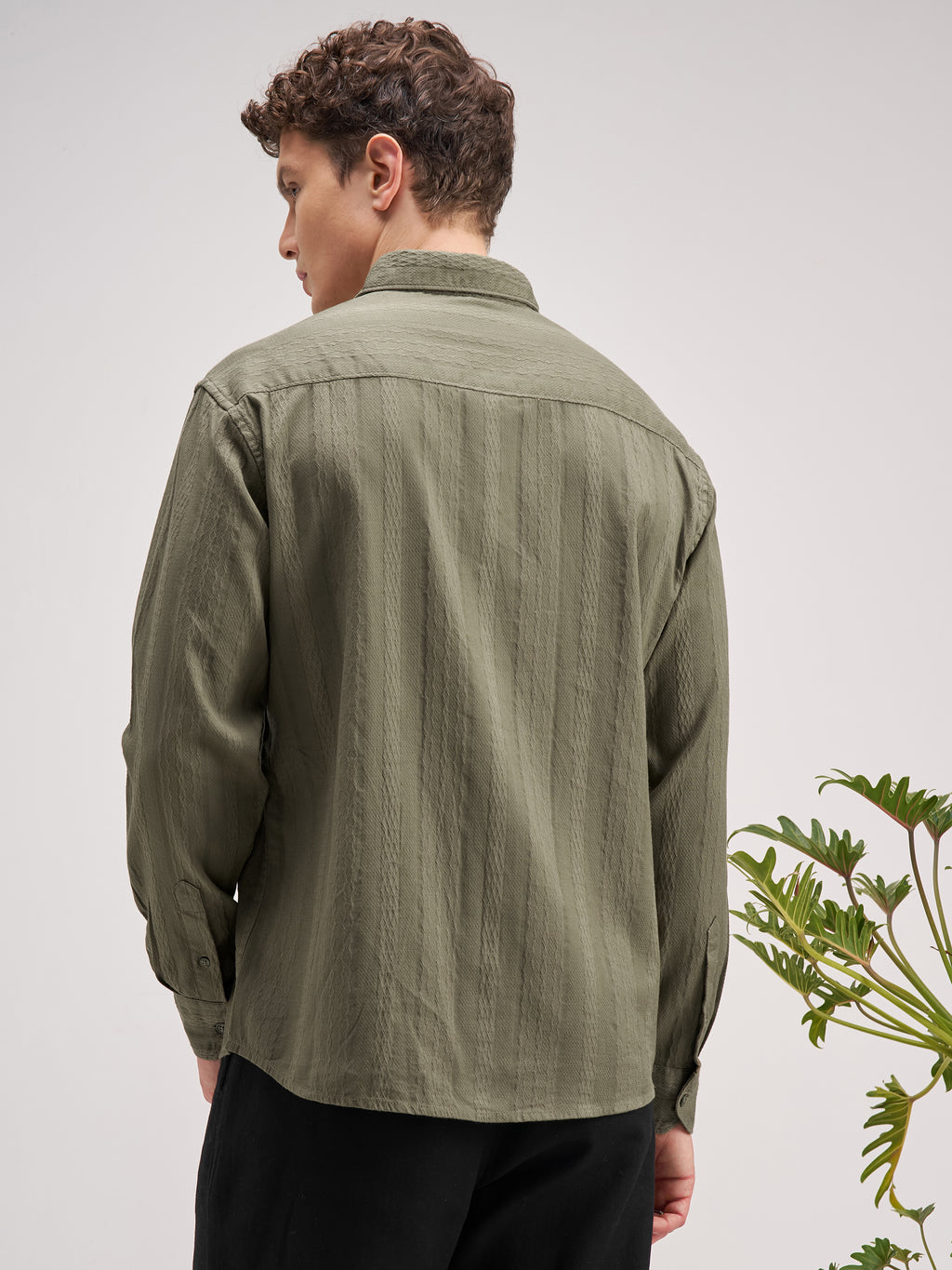 Highlander Men Olive Striped Regular Fit Casual Shirt - Olive - Image 3