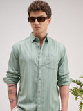 Highlander Men Green Striped Regular Fit Casual Shirt - Green - Image 1