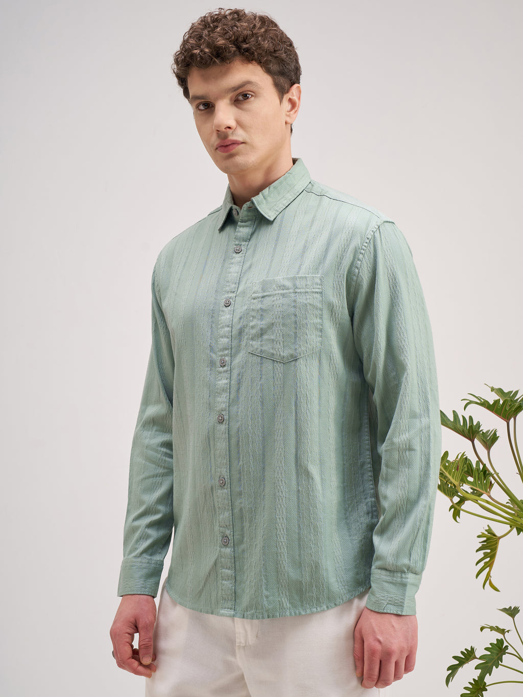 Highlander Men Green Striped Regular Fit Casual Shirt - Green - Image 4