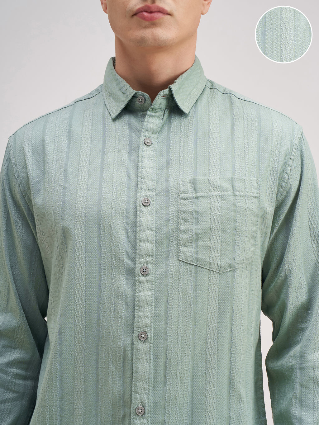 Highlander Men Green Striped Regular Fit Casual Shirt - Green - Image 5