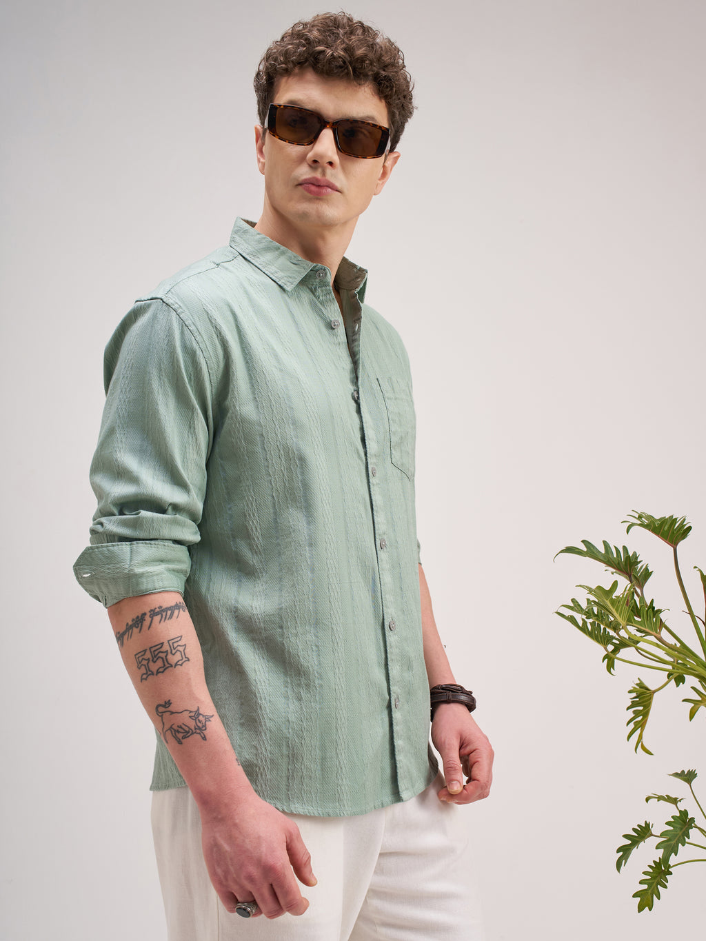 Highlander Men Green Striped Regular Fit Casual Shirt - Green - Image 6