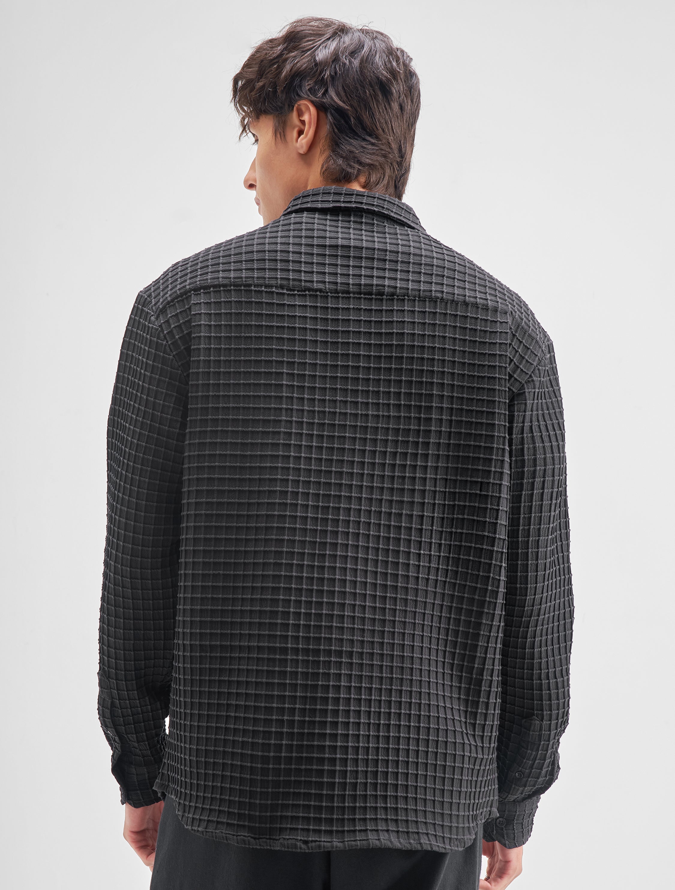 Highlander Men Black Self Design Relaxed Fit Casual Shirt - Black - Image 3