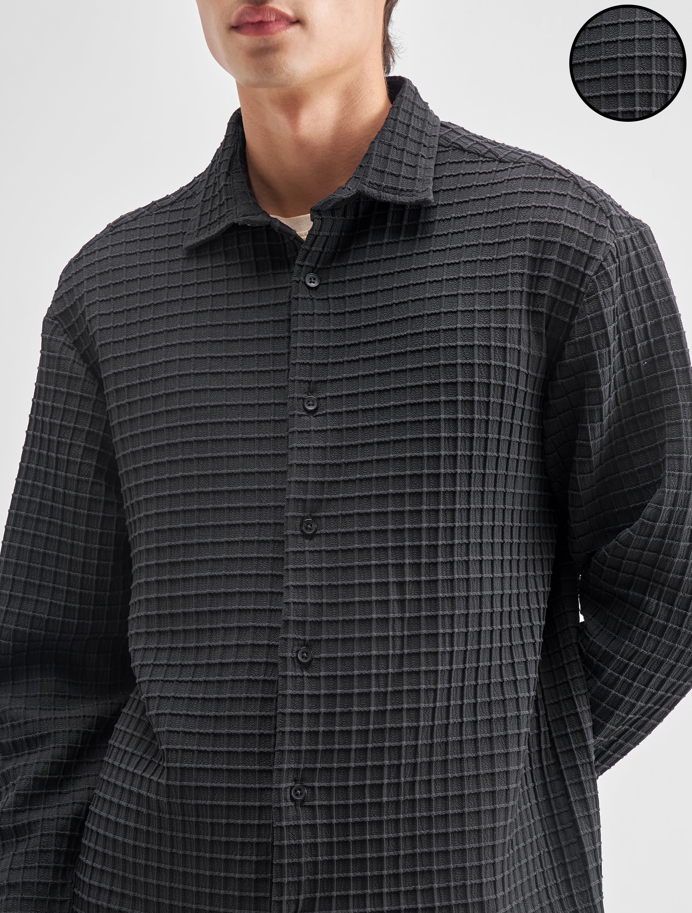 Highlander Men Black Self Design Relaxed Fit Casual Shirt - Black - Image 5