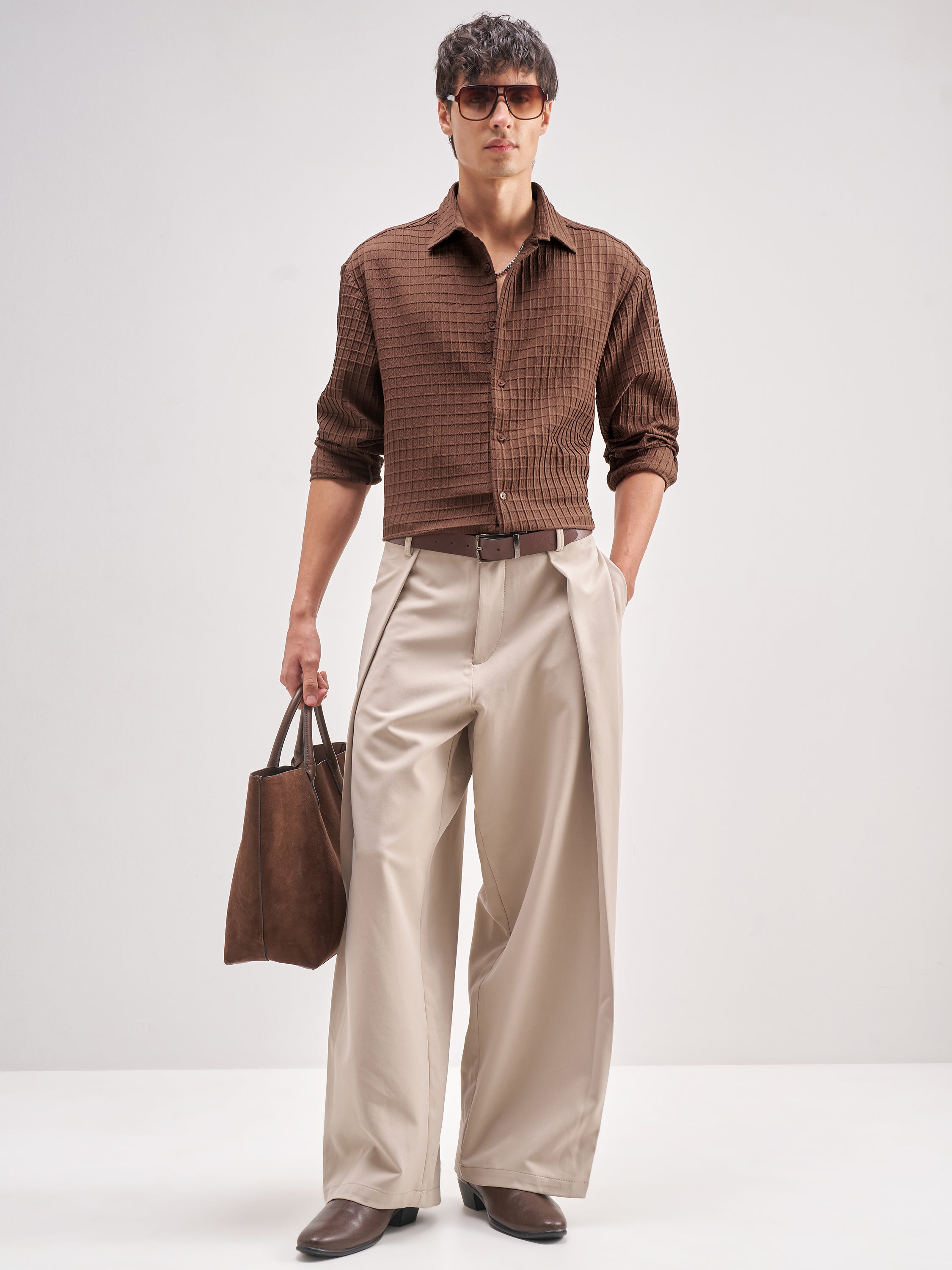 Highlander Men Coffee Brown Self Design Relaxed Fit Casual Shirt - Coffee Brown - Image 2