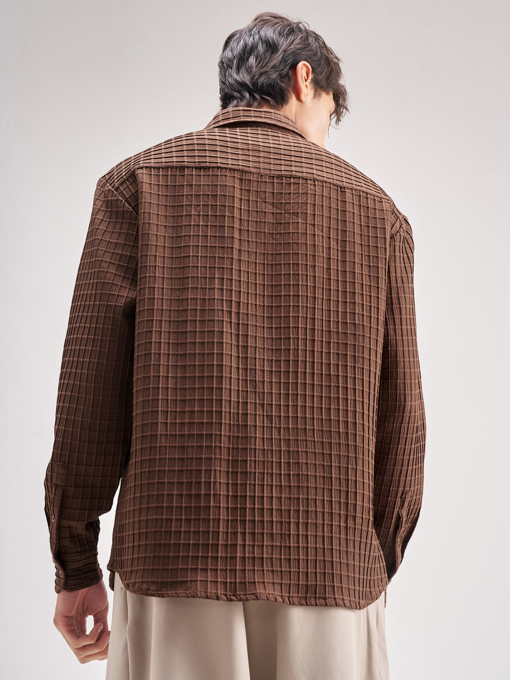 Highlander Men Coffee Brown Self Design Relaxed Fit Casual Shirt - Coffee Brown - Image 3