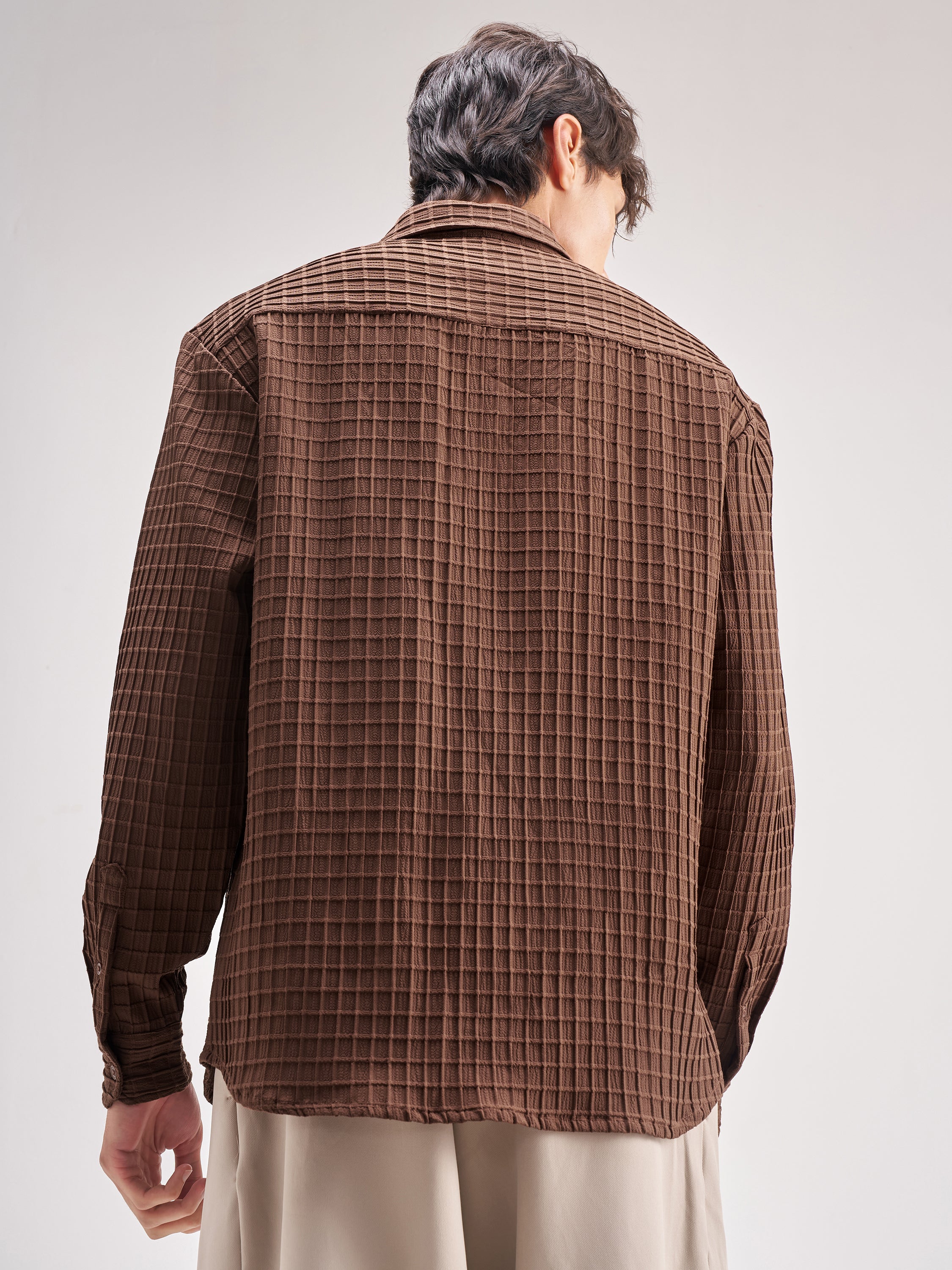 Highlander Men Coffee Brown Self Design Relaxed Fit Casual Shirt - Coffee Brown - Image 3