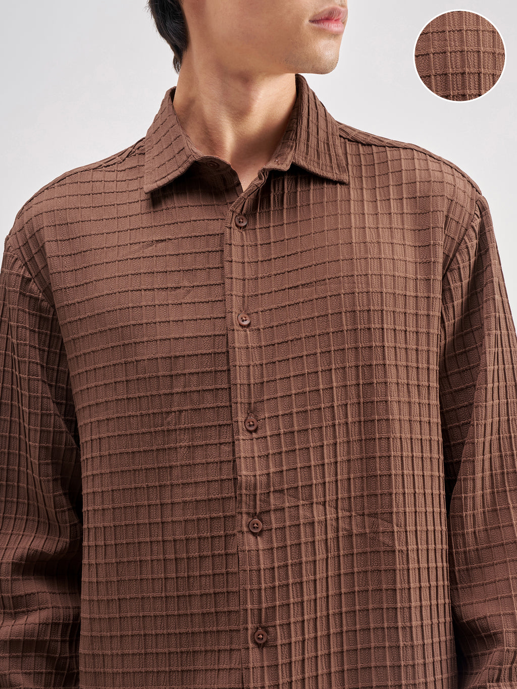 Highlander Men Coffee Brown Self Design Relaxed Fit Casual Shirt - Coffee Brown - Image 5