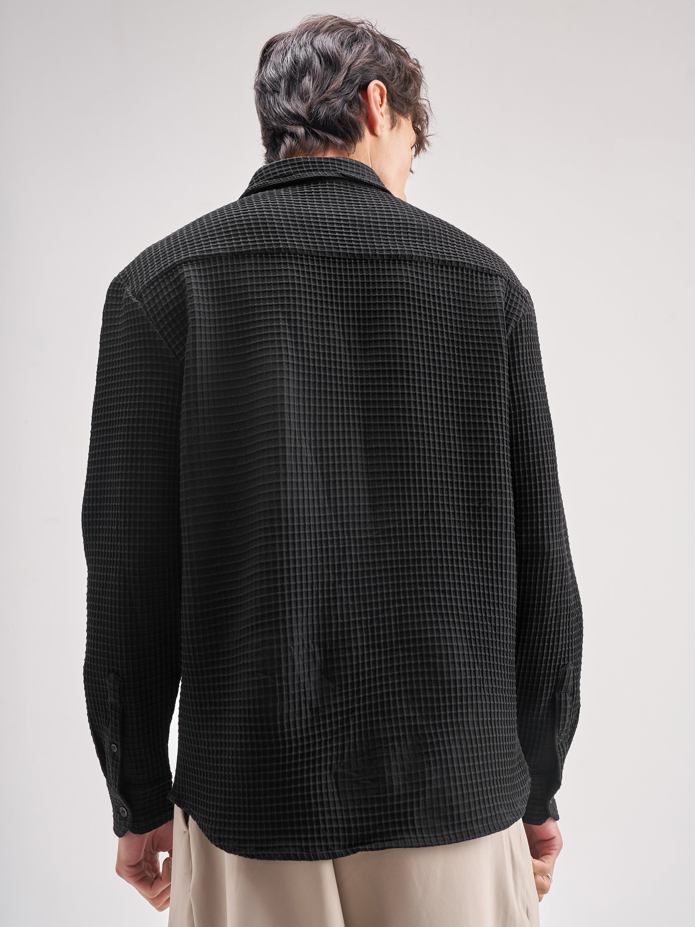 Highlander Men Black Self Design Regular Fit Casual Shirt - Black - Image 3