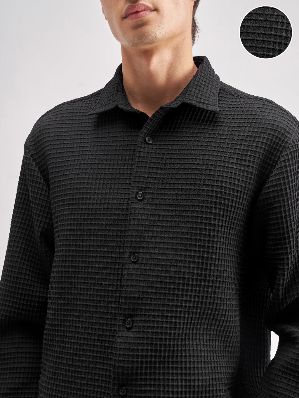 Highlander Men Black Self Design Regular Fit Casual Shirt - Black - Image 5