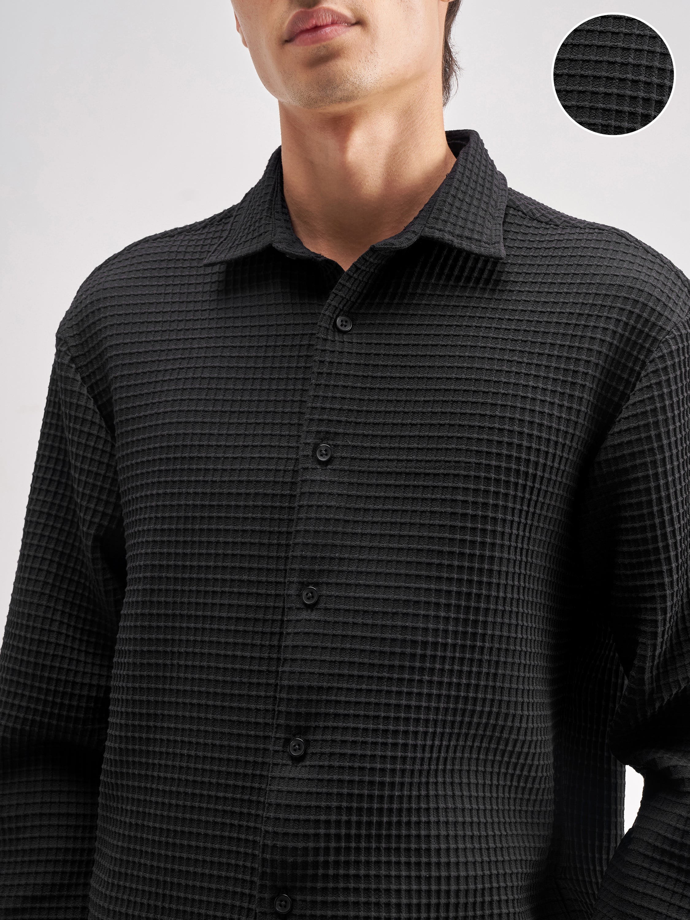 Highlander Men Black Self Design Regular Fit Casual Shirt - Black - Image 5