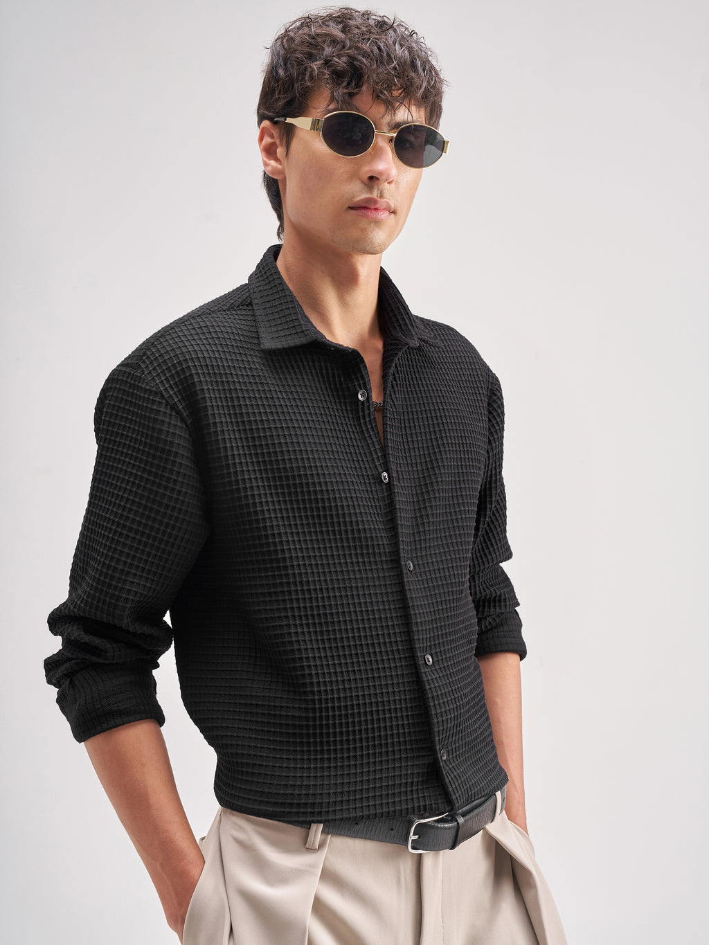 Highlander Men Black Self Design Regular Fit Casual Shirt - Black - Image 6