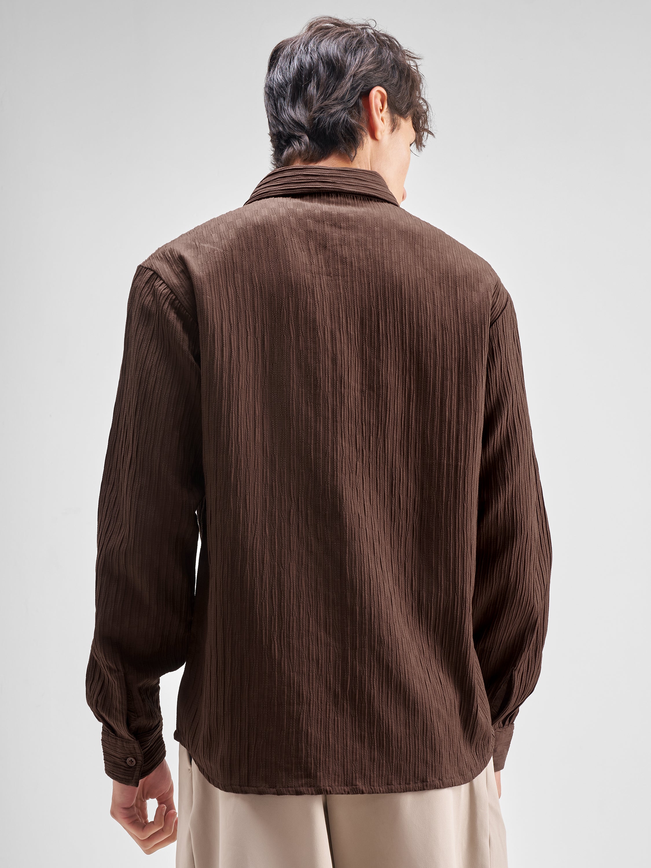Highlander Men Brown Self Design Regular Fit Casual Shirt - Brown - Image 3