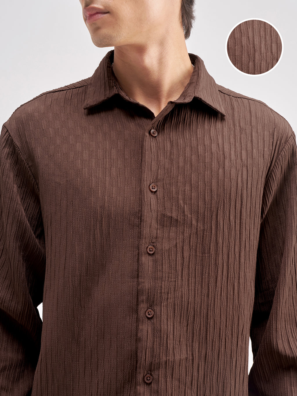 Highlander Men Brown Self Design Regular Fit Casual Shirt - Brown - Image 5