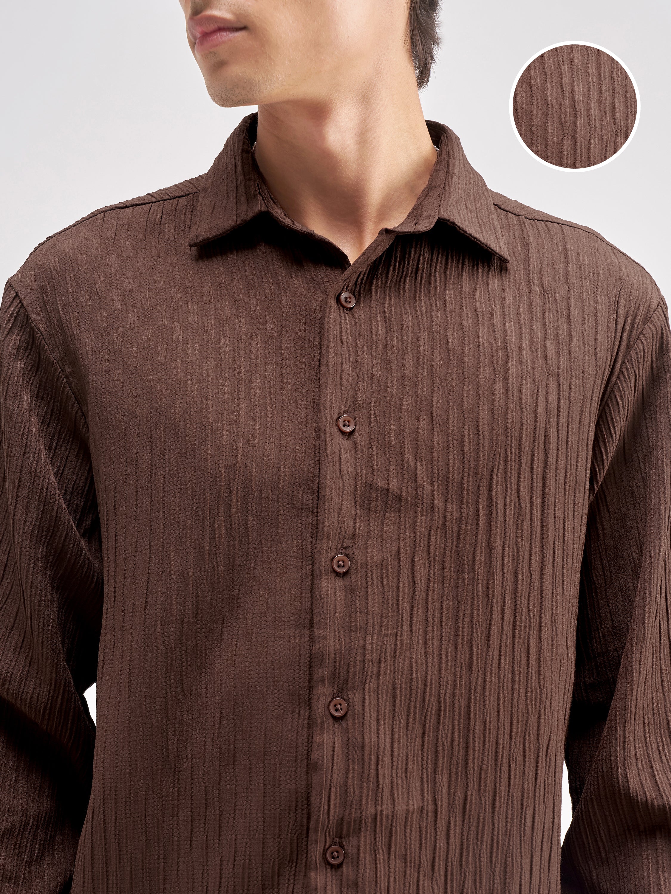 Highlander Men Brown Self Design Regular Fit Casual Shirt - Brown - Image 5