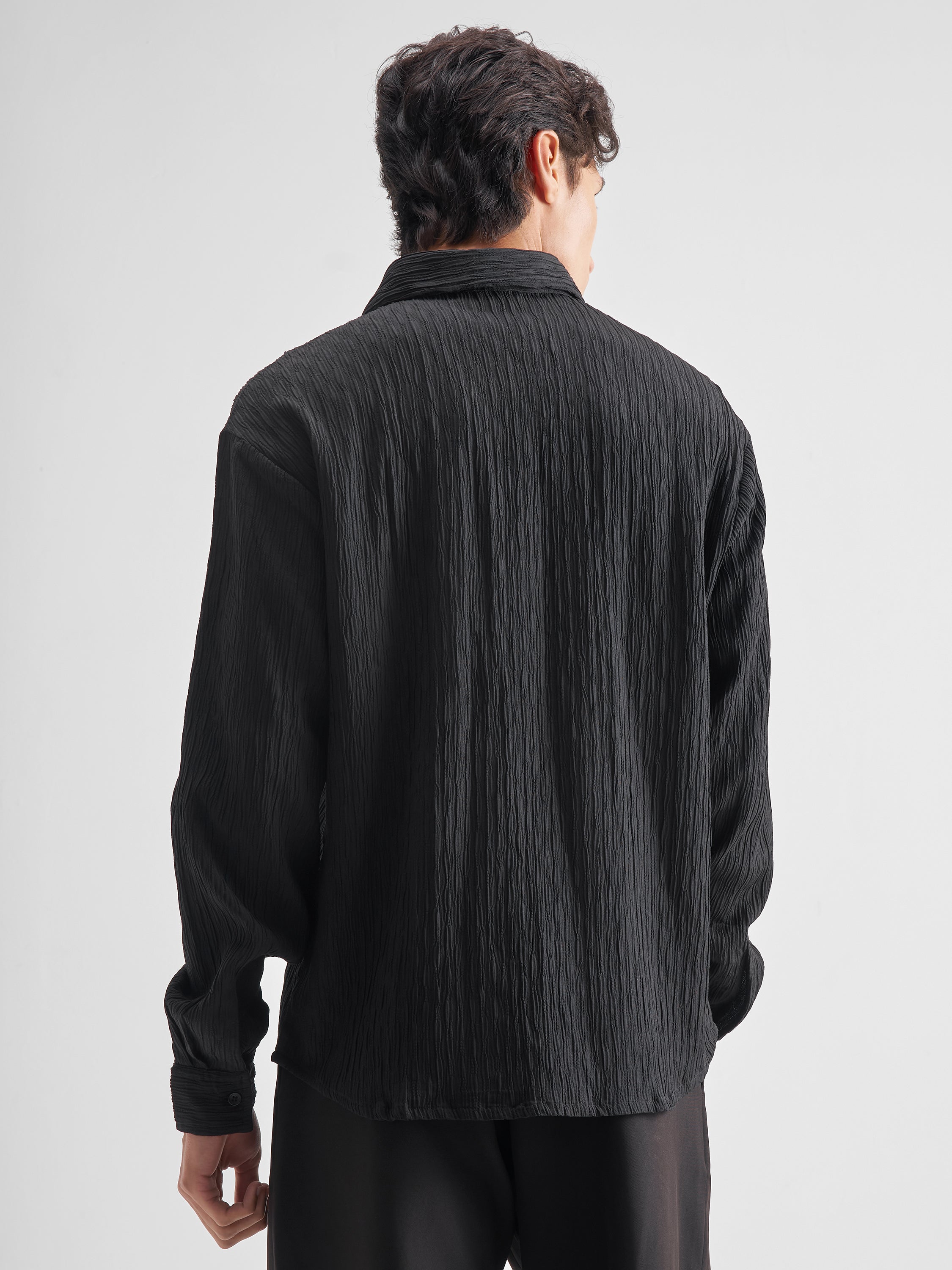 Highlander Men Black Self Design Regular Fit Casual Shirt - Black - Image 3