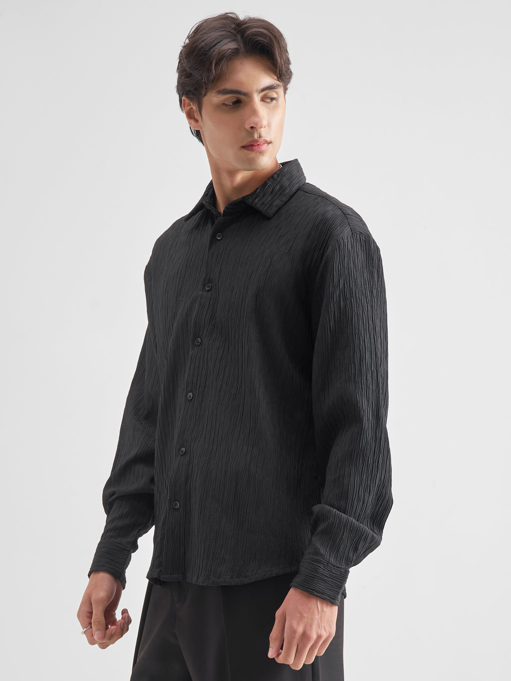 Highlander Men Black Self Design Regular Fit Casual Shirt - Black - Image 4