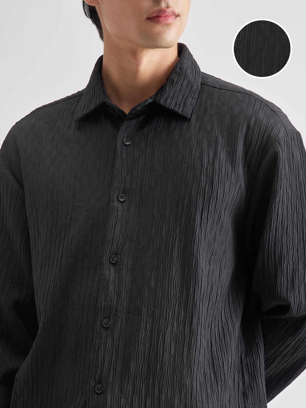 Highlander Men Black Self Design Regular Fit Casual Shirt - Black - Image 5