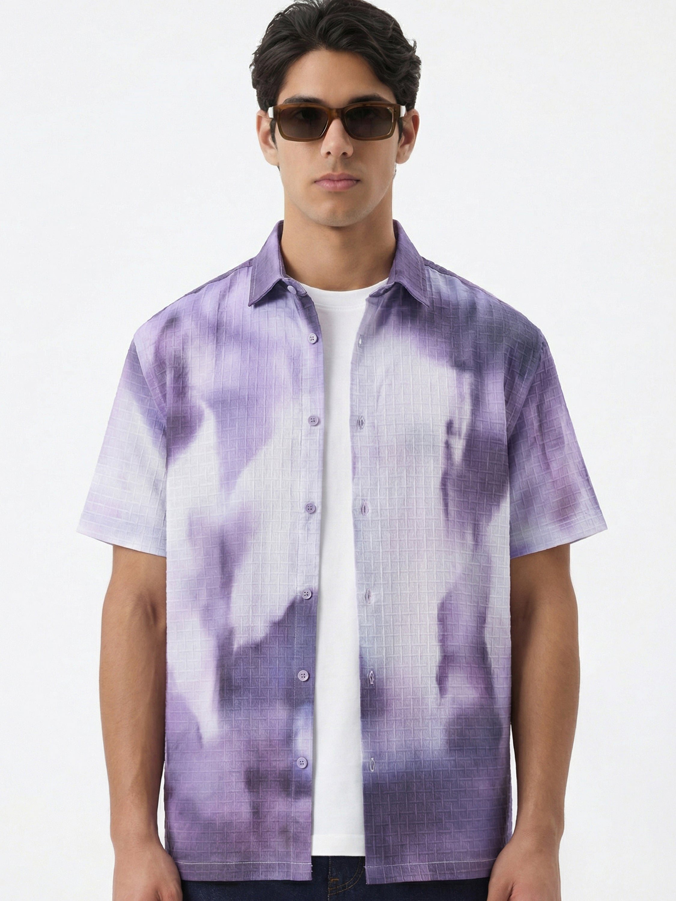 Highlander Men Purple Printed Relaxed Fit Casual Shirt - Purple - Image 1