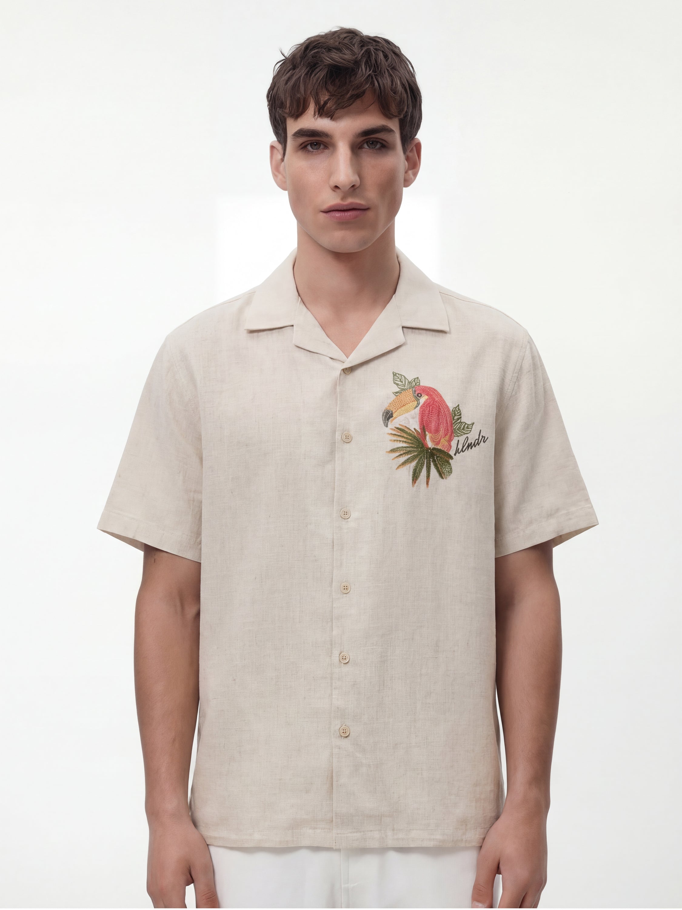 Highlander Men Beige Embroidered Relaxed Fit Casual Shirt - Beige - Image 3