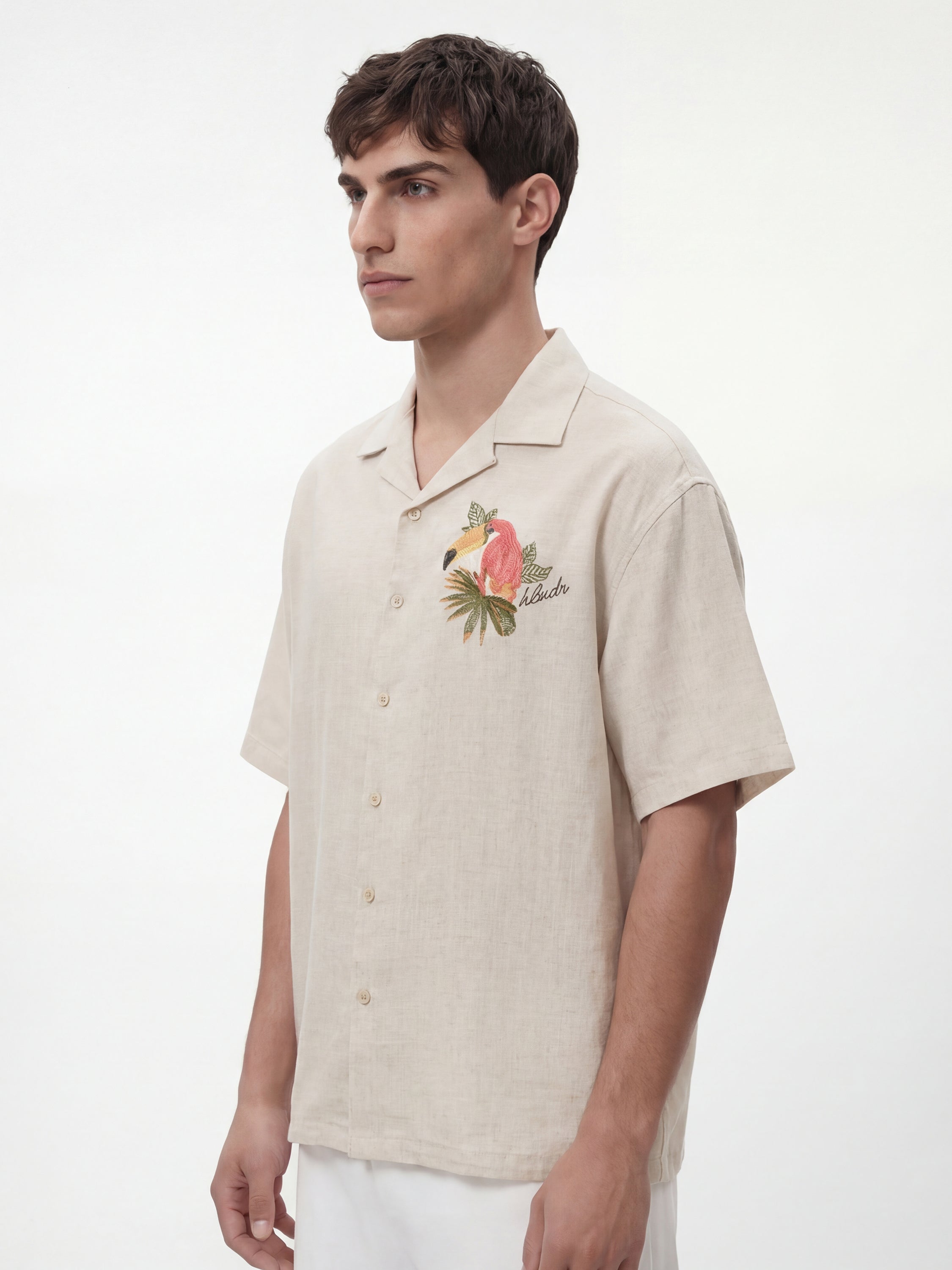 Highlander Men Beige Embroidered Relaxed Fit Casual Shirt - Beige - Image 4