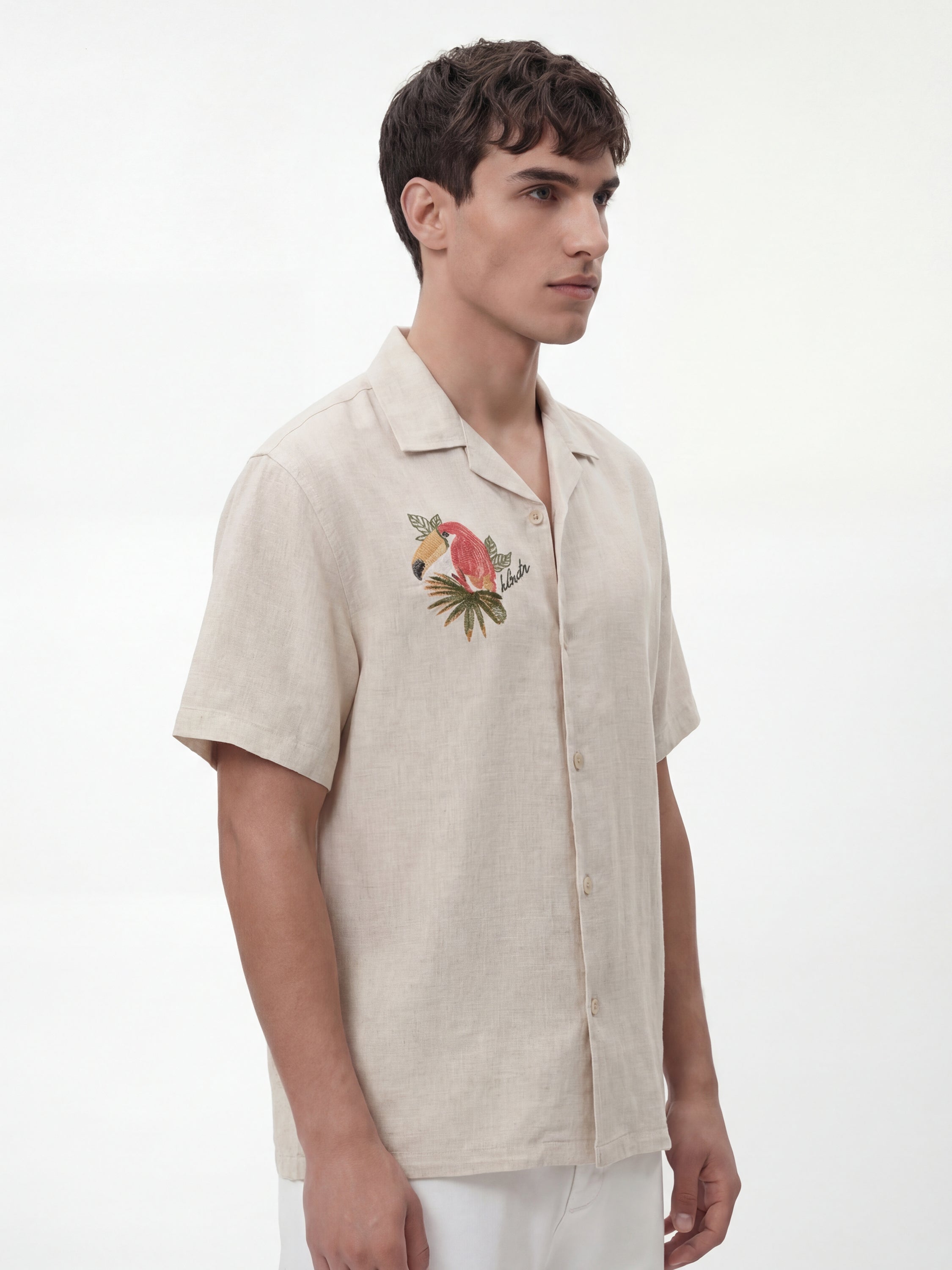 Highlander Men Beige Embroidered Relaxed Fit Casual Shirt - Beige - Image 6