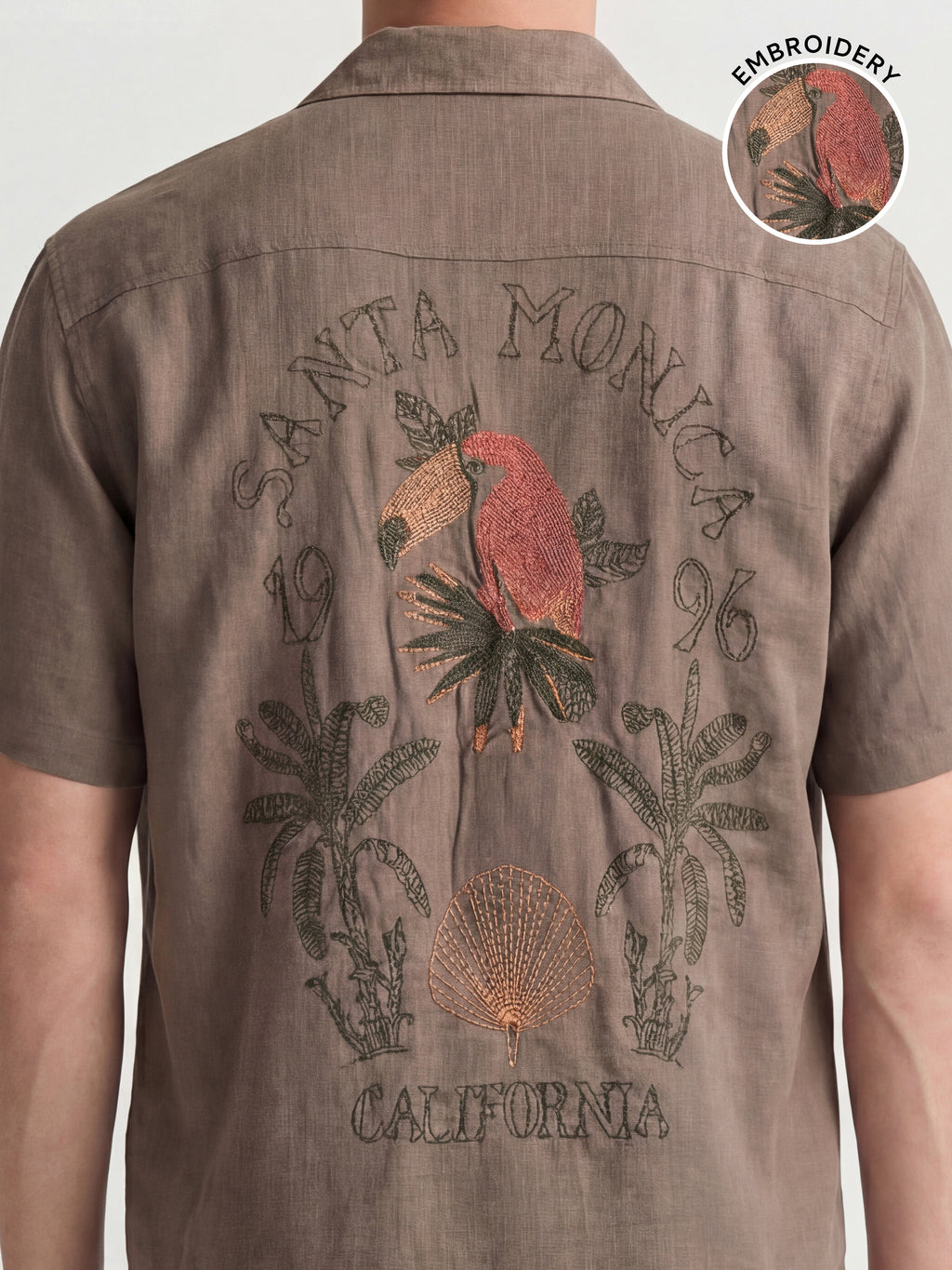 Highlander Men Tan Embroidered Relaxed Fit Casual Shirt - Tan - Image 1