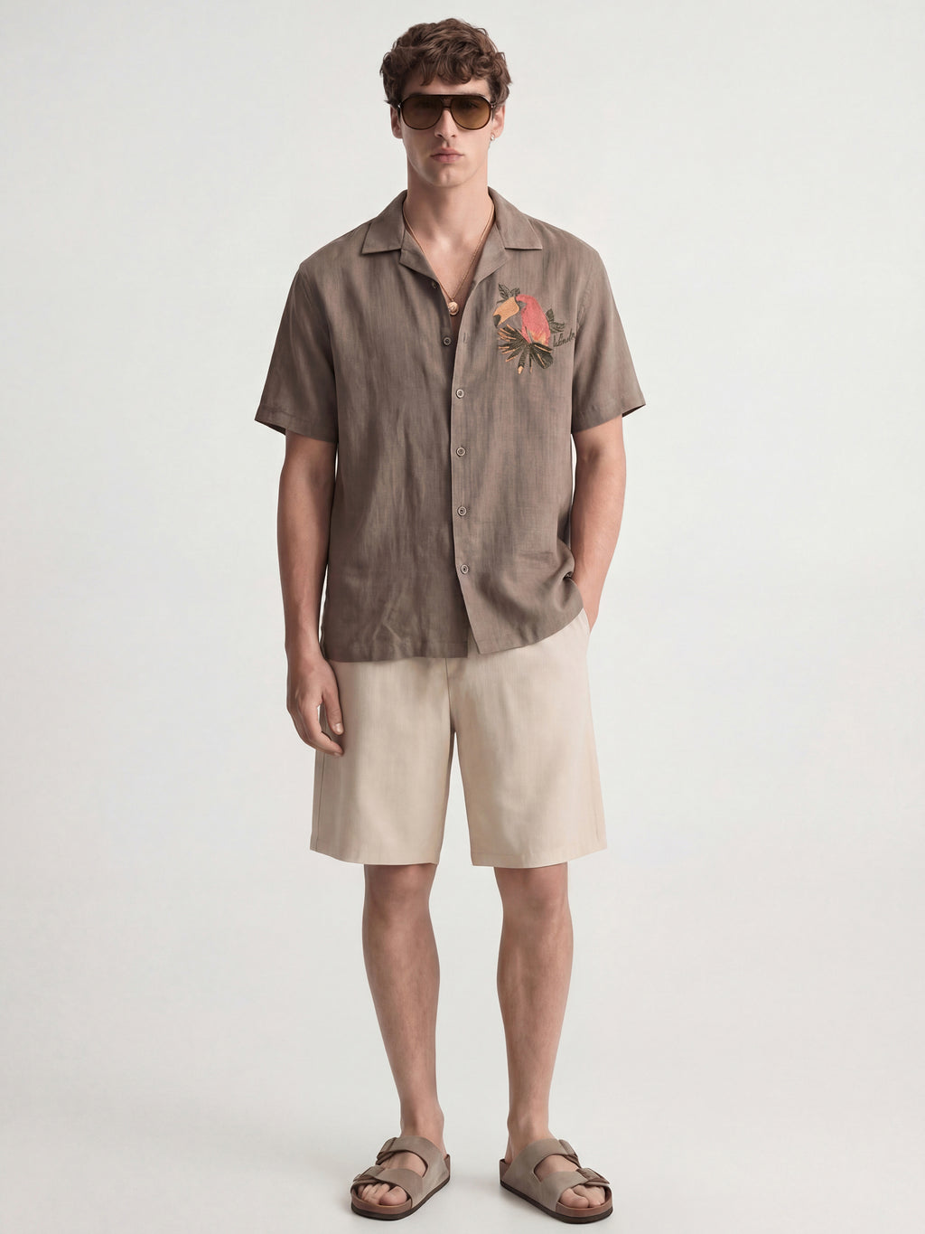 Highlander Men Tan Embroidered Relaxed Fit Casual Shirt - Tan - Image 3
