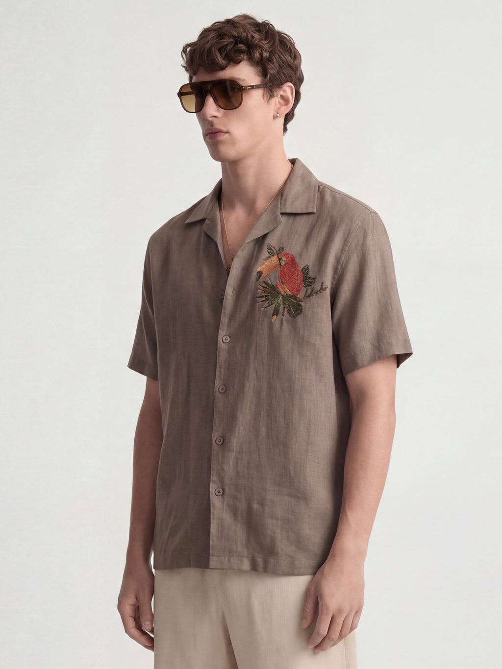 Highlander Men Tan Embroidered Relaxed Fit Casual Shirt - Tan - Image 5