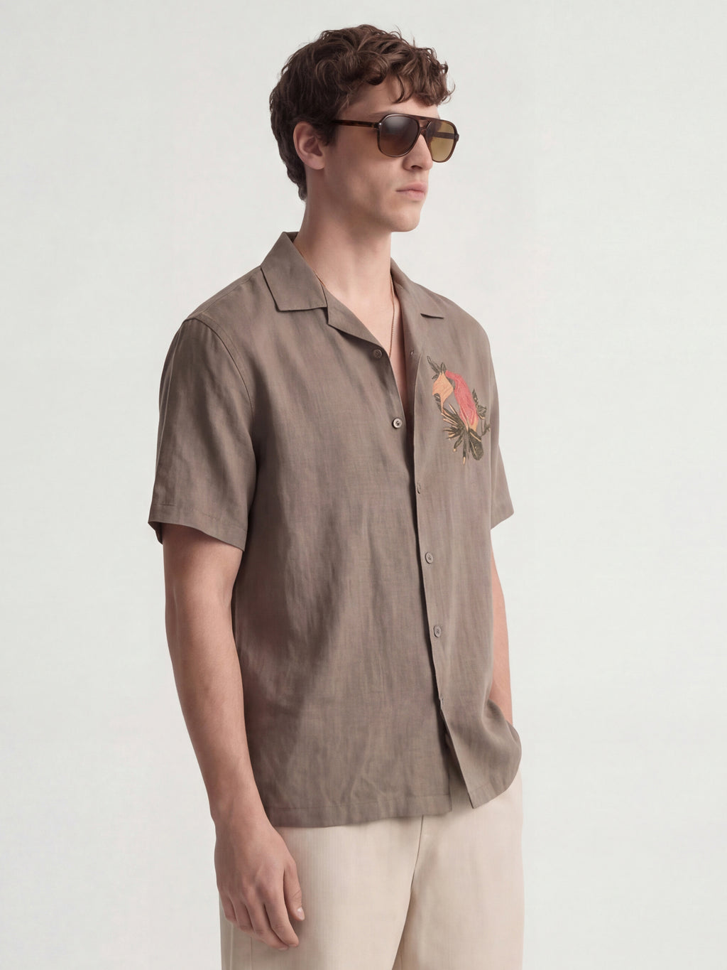 Highlander Men Tan Embroidered Relaxed Fit Casual Shirt - Tan - Image 6