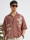 Highlander Men Brown Embroidered Boxy Fit Casual Shirt