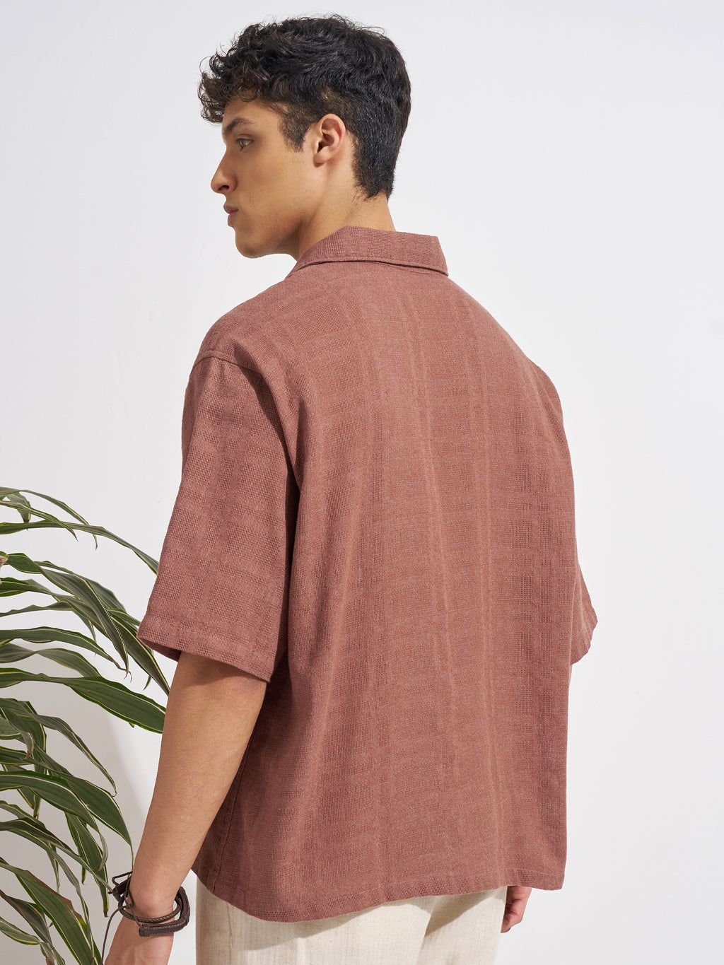 Highlander Men Brown Embroidered Boxy Fit Casual Shirt