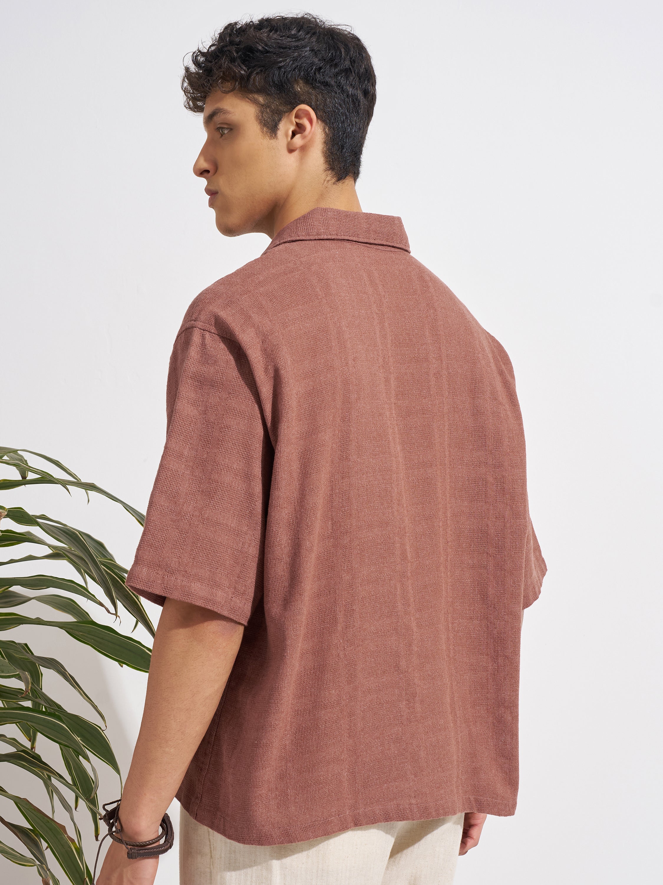 Highlander Men Brown Embroidered Boxy Fit Casual Shirt