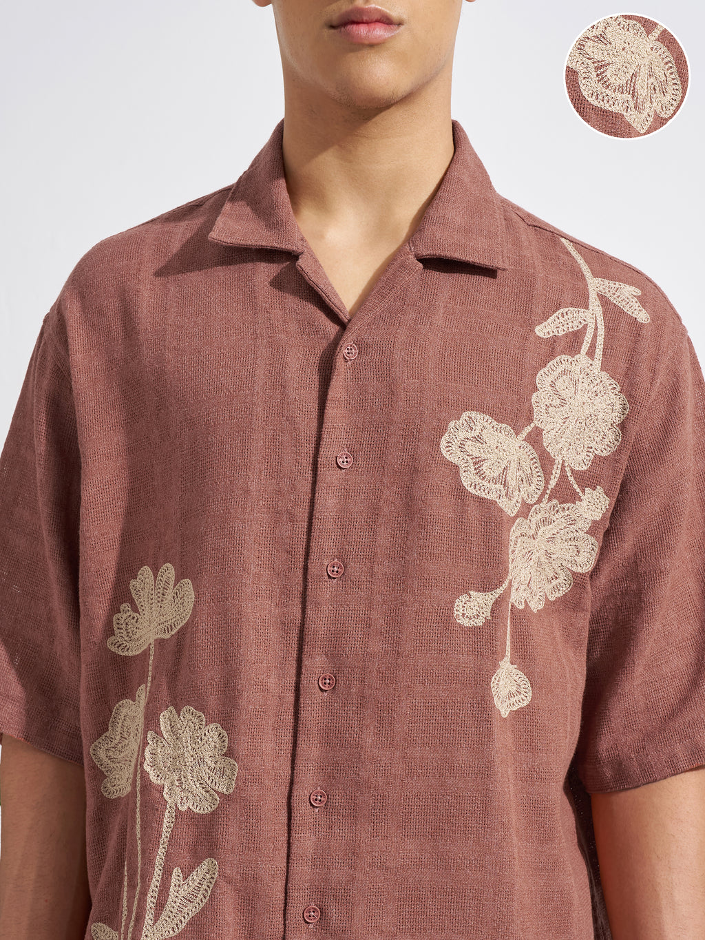 Highlander Men Brown Embroidered Boxy Fit Casual Shirt