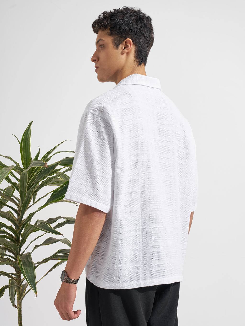 Highlander Men White Embroidered Boxy Fit Casual Shirt