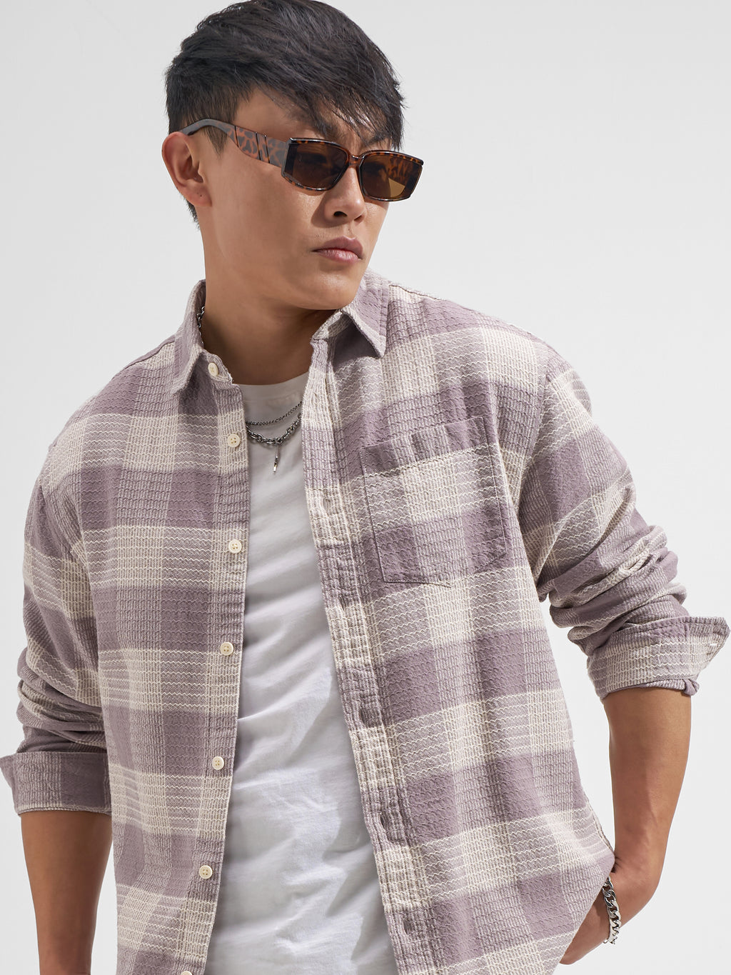 Highlander Men Mauve Checked Relaxed Fit Casual Shirt