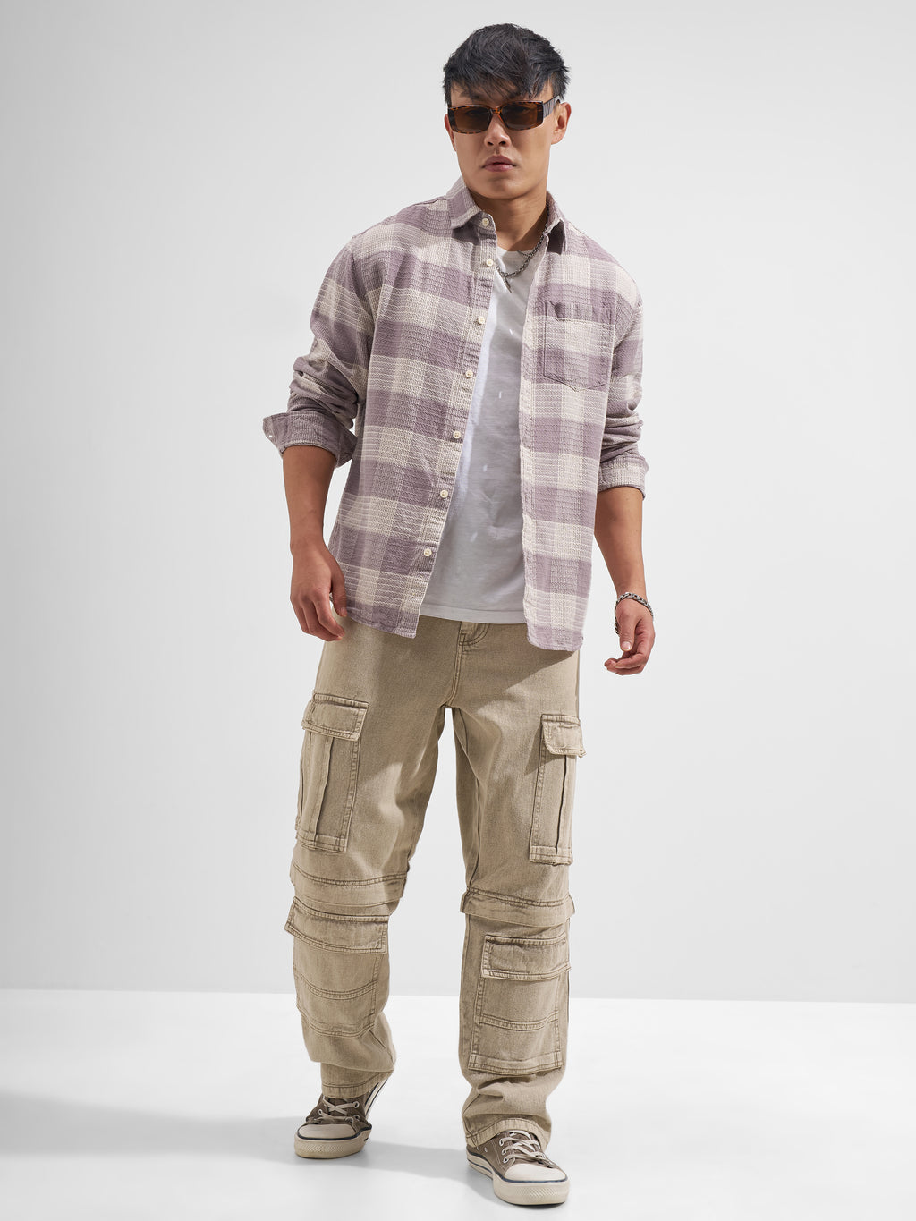 Highlander Men Mauve Checked Relaxed Fit Casual Shirt