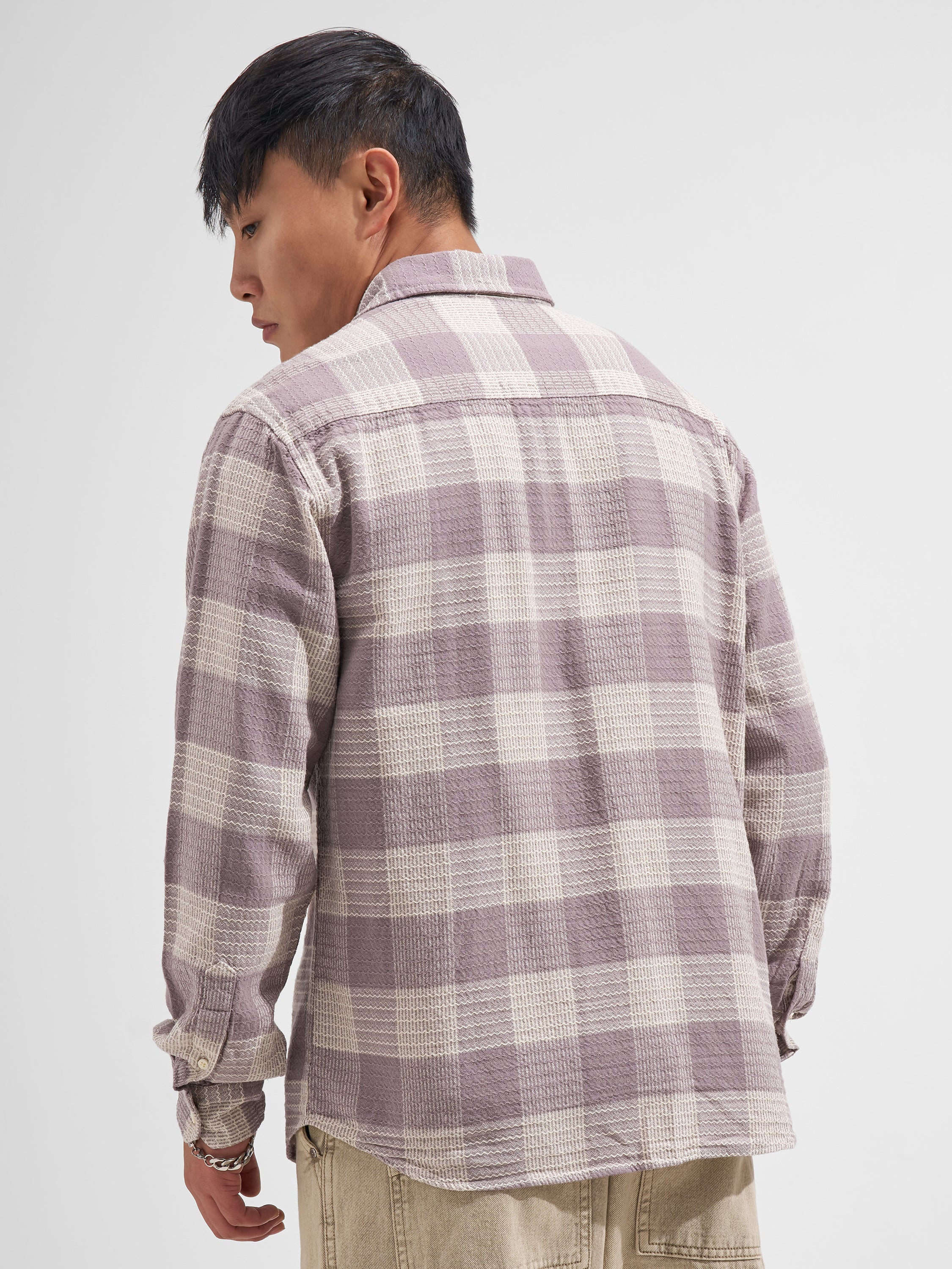 Highlander Men Mauve Checked Relaxed Fit Casual Shirt