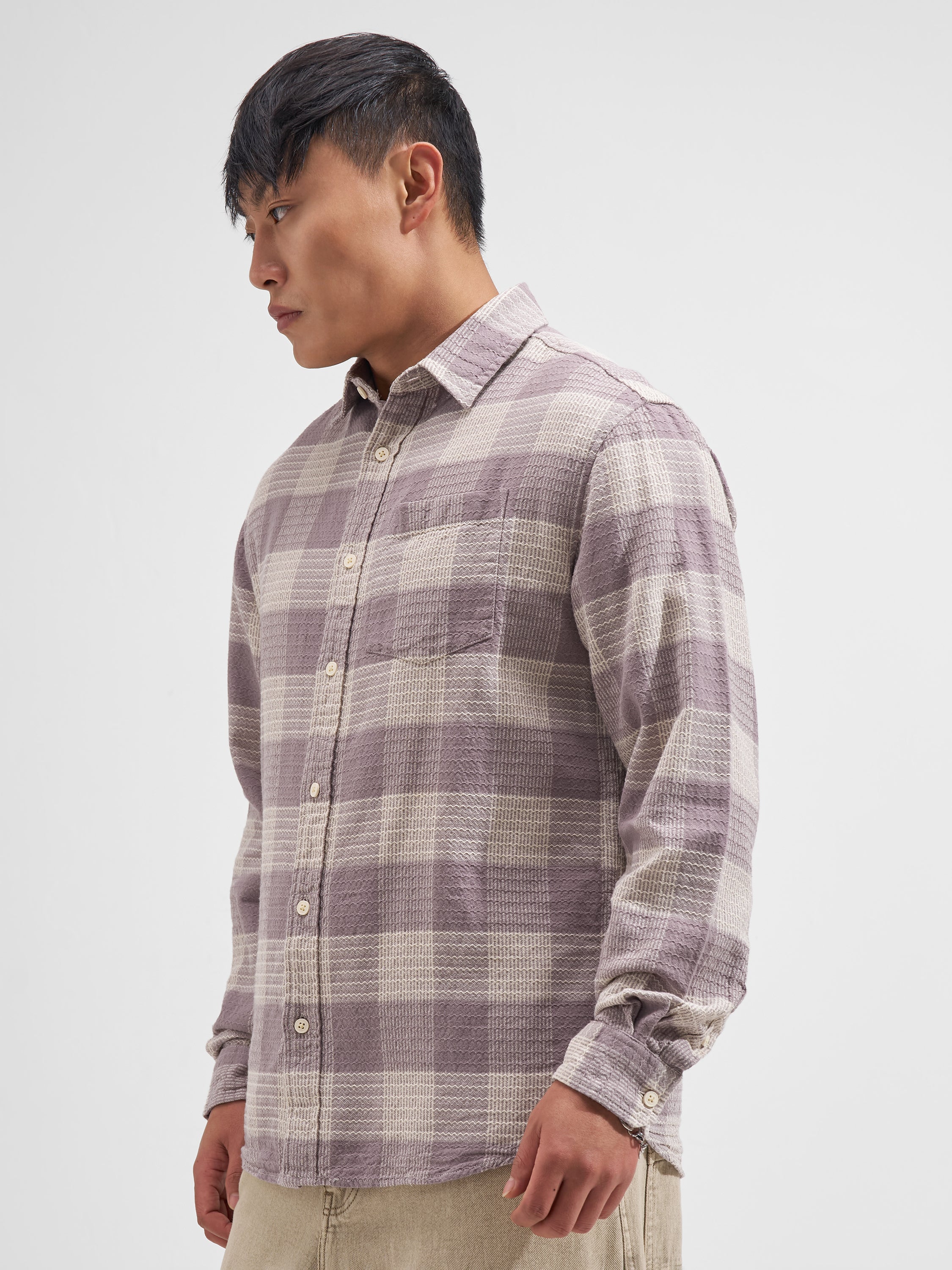Highlander Men Mauve Checked Relaxed Fit Casual Shirt