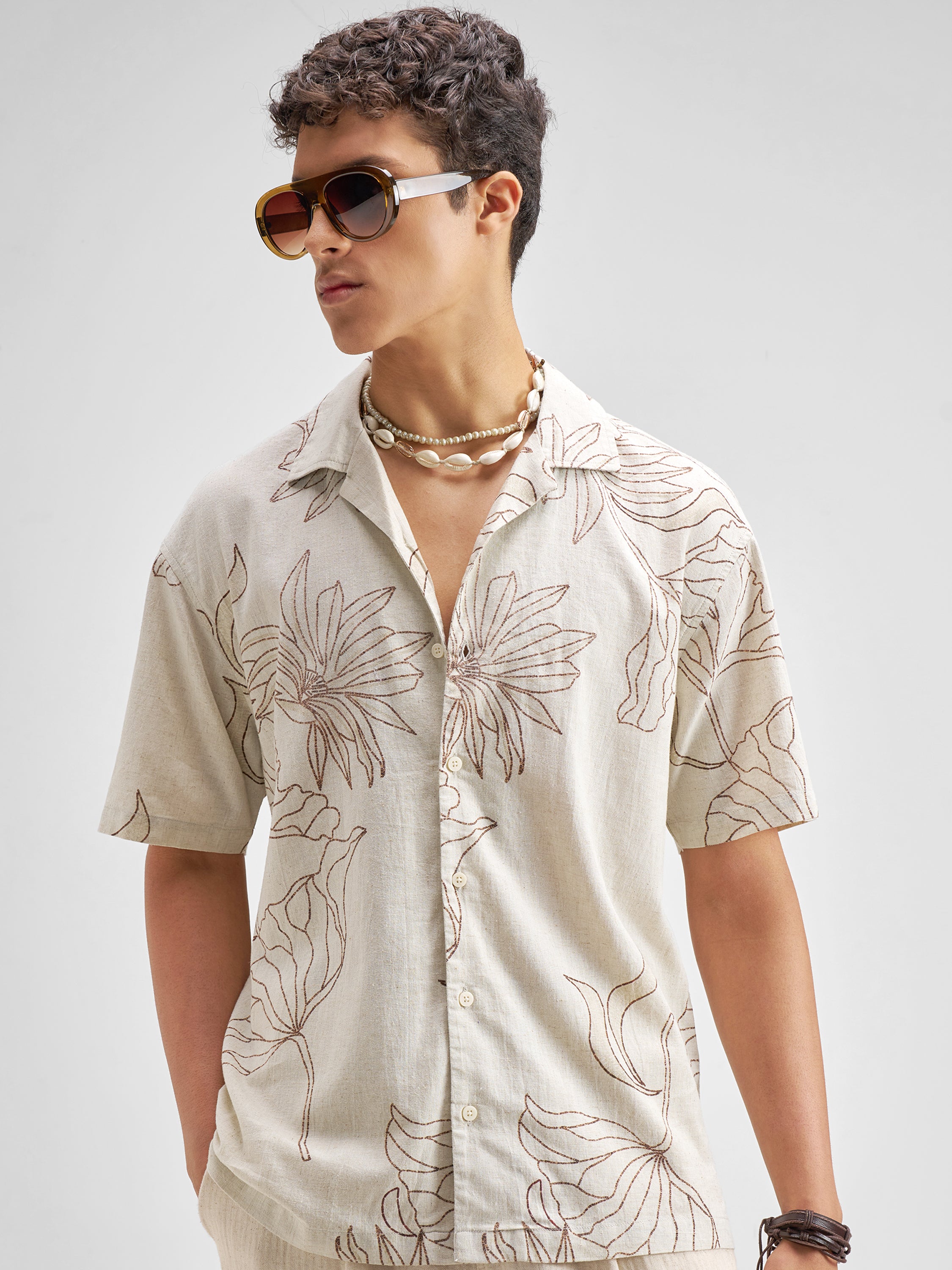Highlander Men Off White Printed Relaxed Fit Casual Shirt - Off White - Image 1