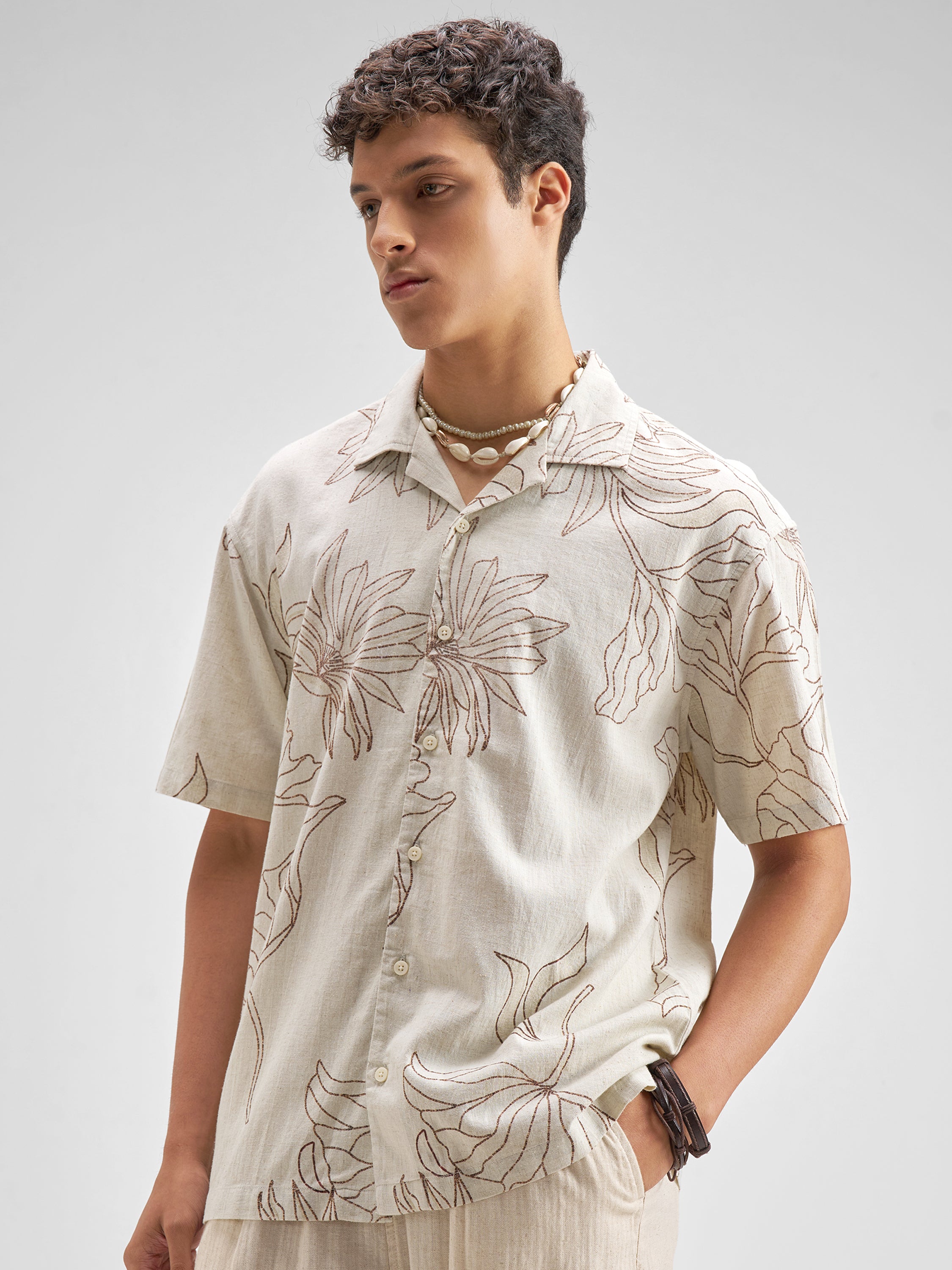 Highlander Men Off White Printed Relaxed Fit Casual Shirt - Off White - Image 4