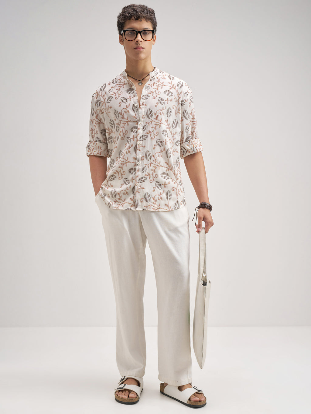 Highlander Men Cream Embroidered Relaxed Fit Casual Shirt - Cream - Image 2