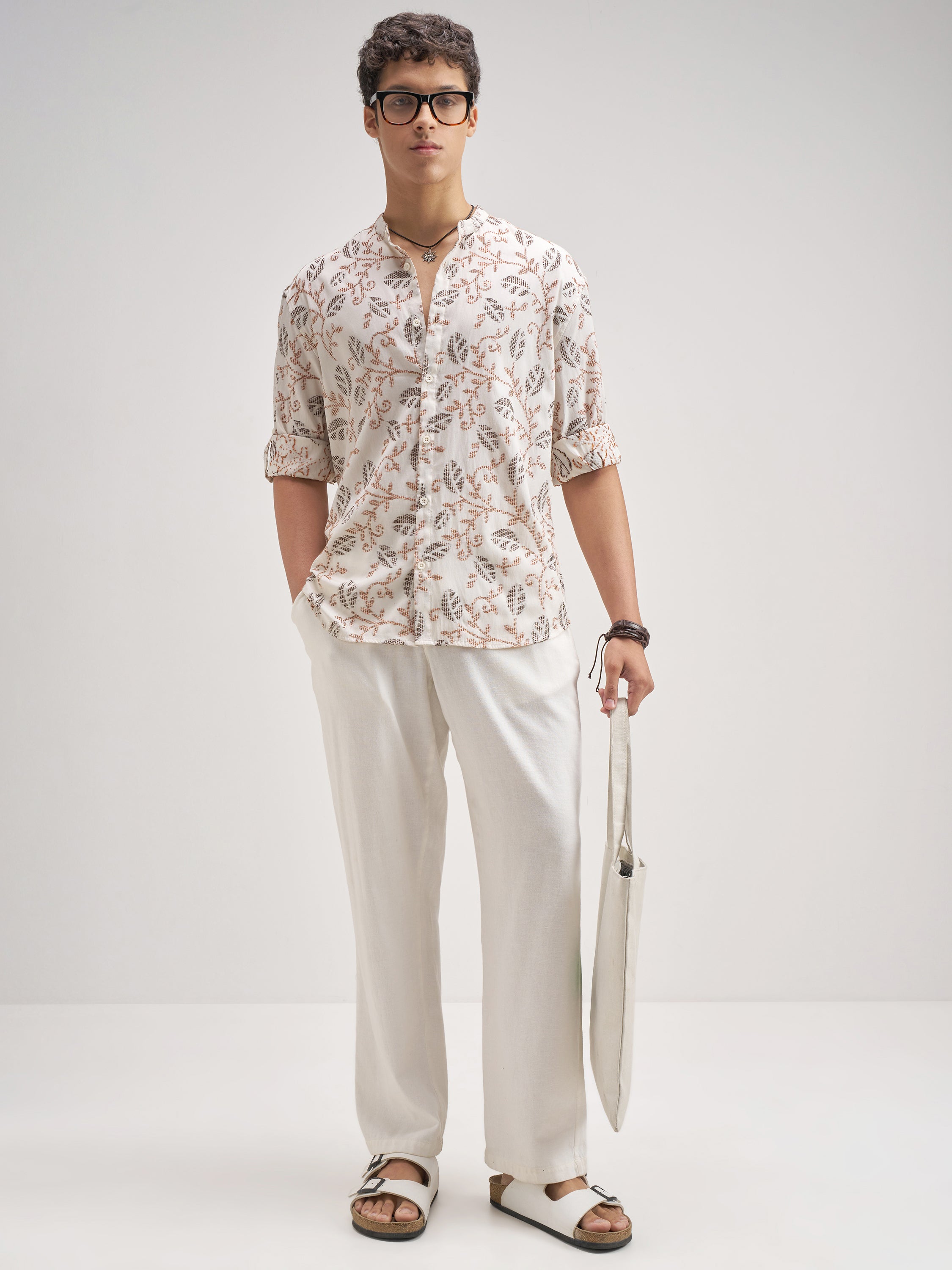 Highlander Men Cream Embroidered Relaxed Fit Casual Shirt - Cream - Image 2