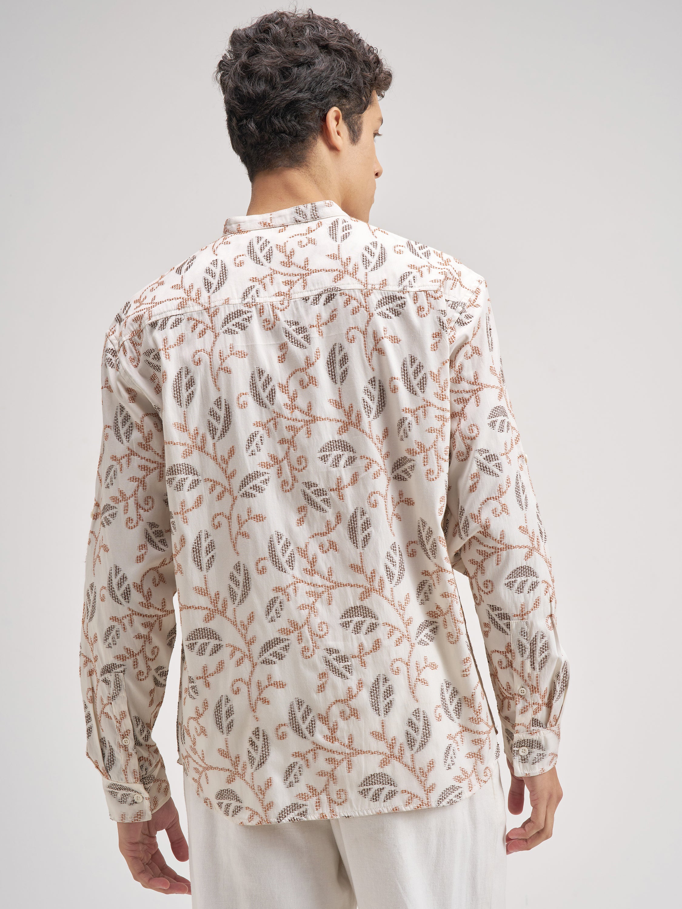 Highlander Men Cream Embroidered Relaxed Fit Casual Shirt - Cream - Image 3