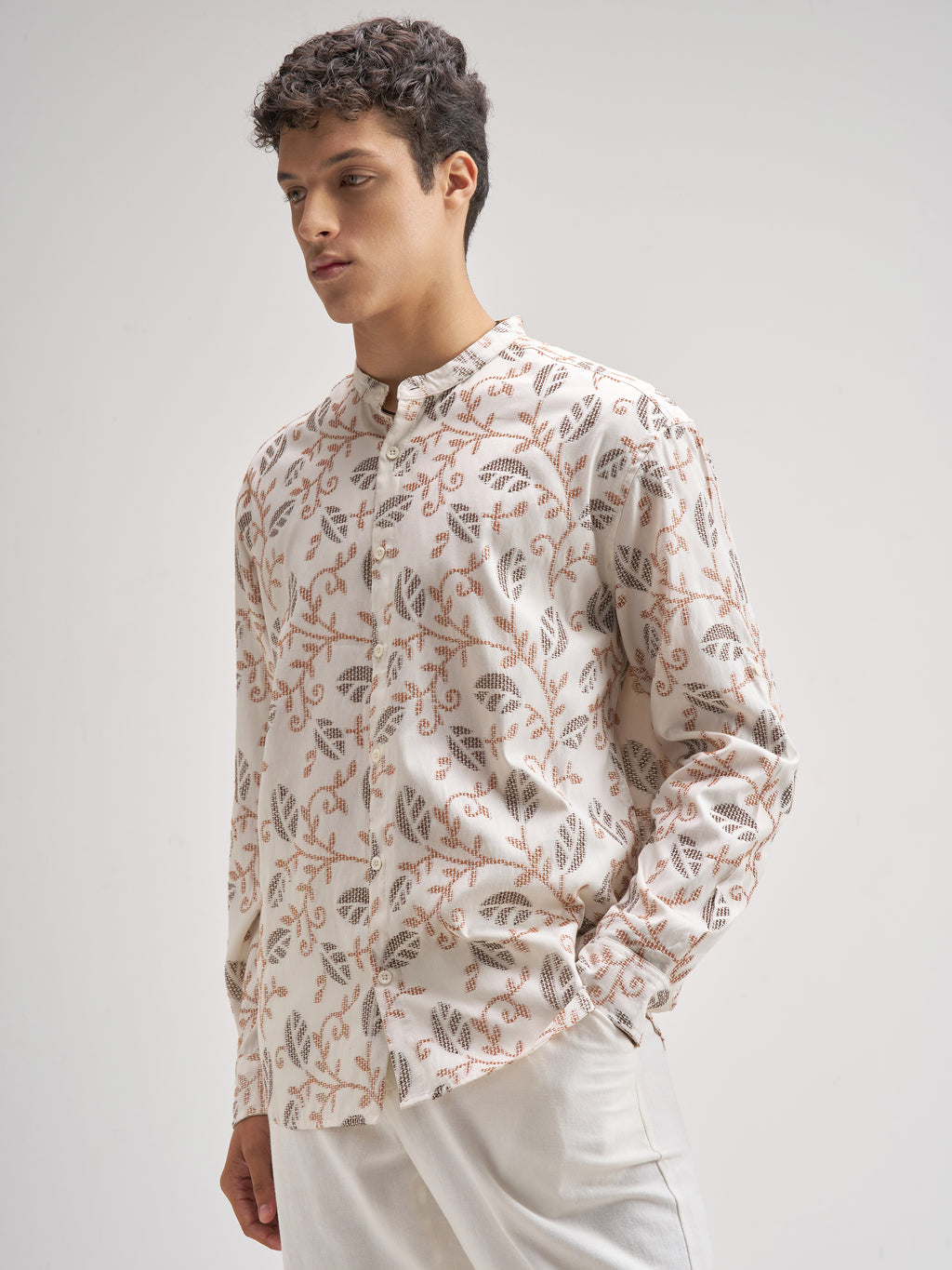Highlander Men Cream Embroidered Relaxed Fit Casual Shirt - Cream - Image 4