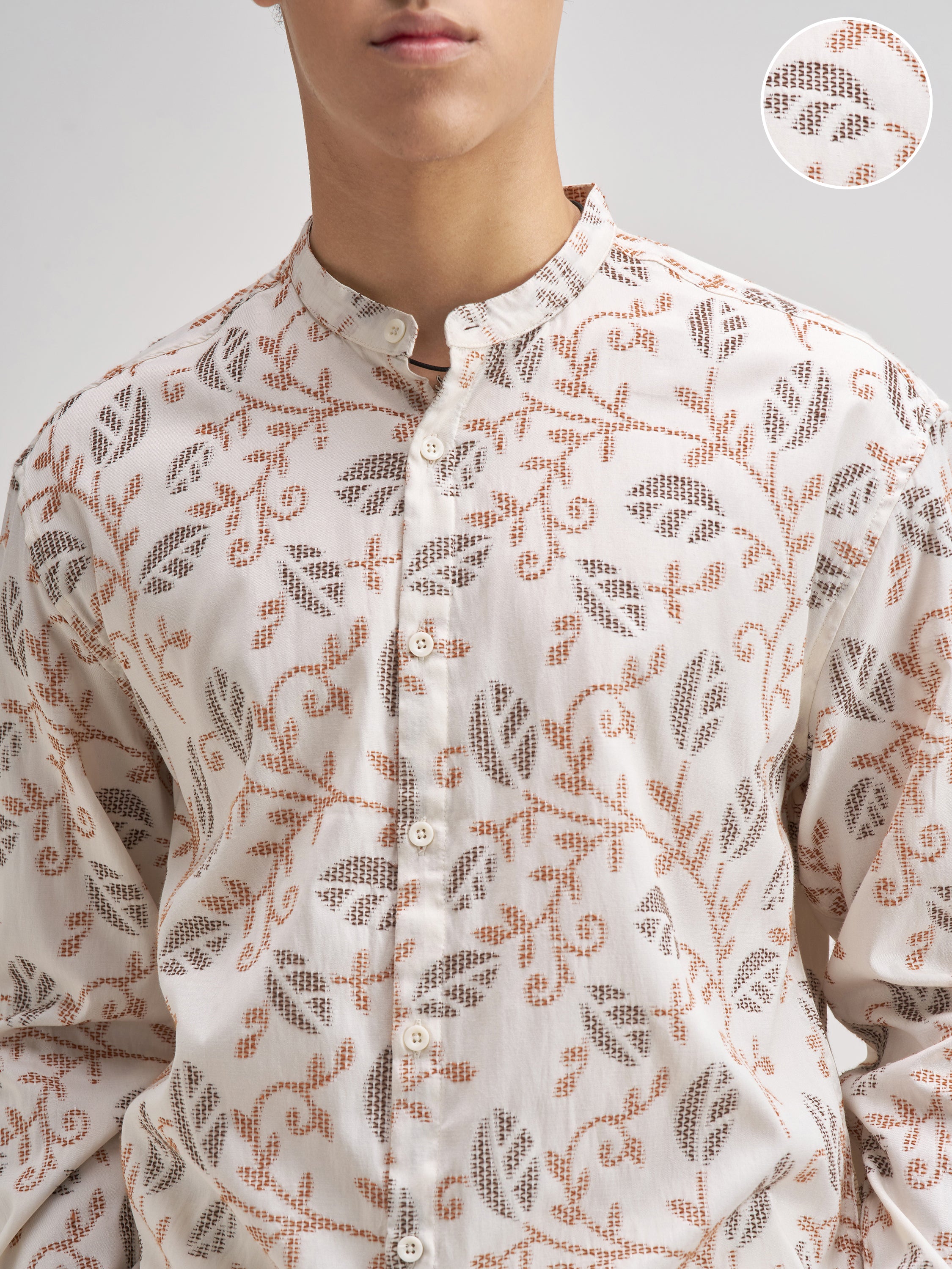 Highlander Men Cream Embroidered Relaxed Fit Casual Shirt - Cream - Image 5