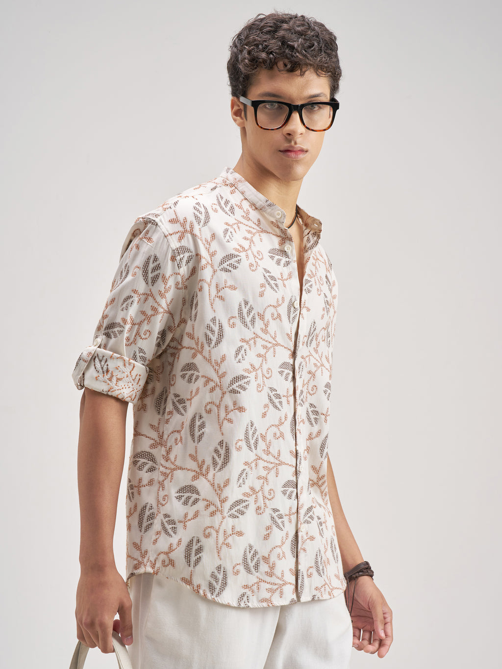 Highlander Men Cream Embroidered Relaxed Fit Casual Shirt - Cream - Image 6