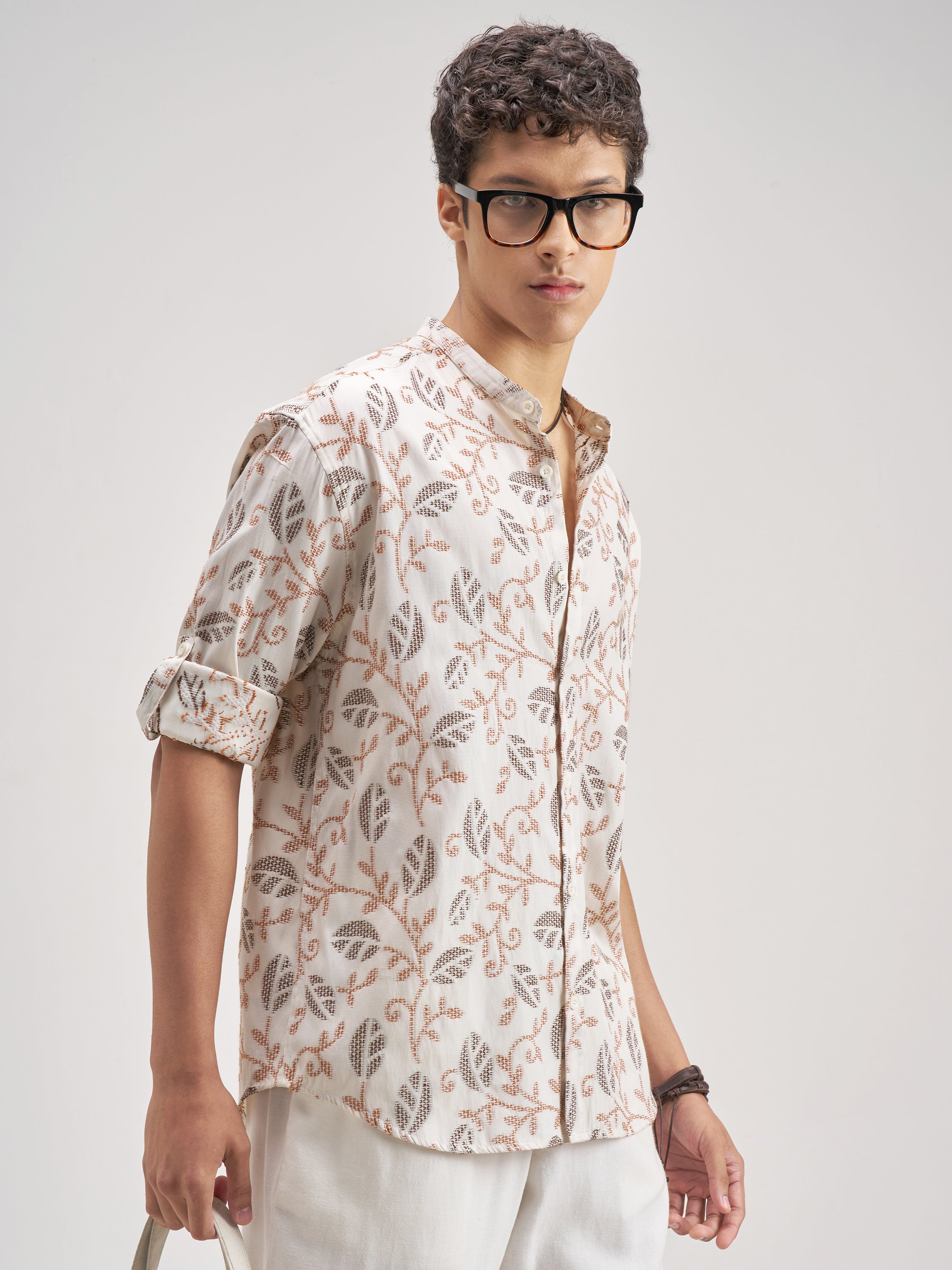 Highlander Men Cream Embroidered Relaxed Fit Casual Shirt - Cream - Image 6