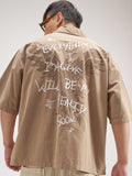 Highlander Men Khaki Embroidered Boxy Fit Casual Shirt - Khaki - Image 1