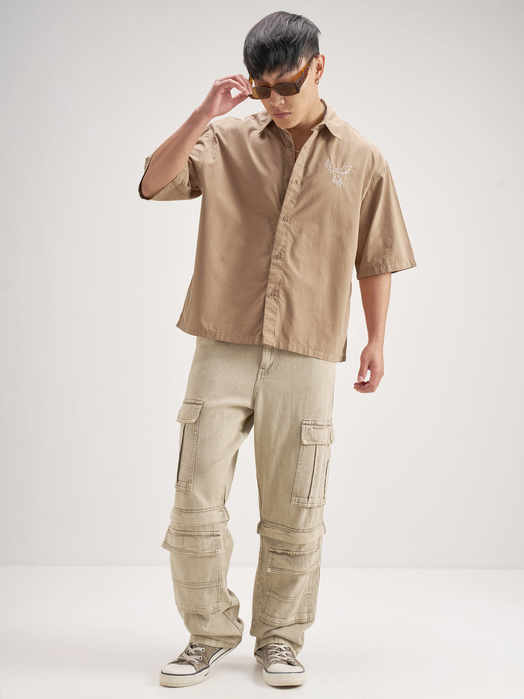 Highlander Men Khaki Embroidered Boxy Fit Casual Shirt - Khaki - Image 2