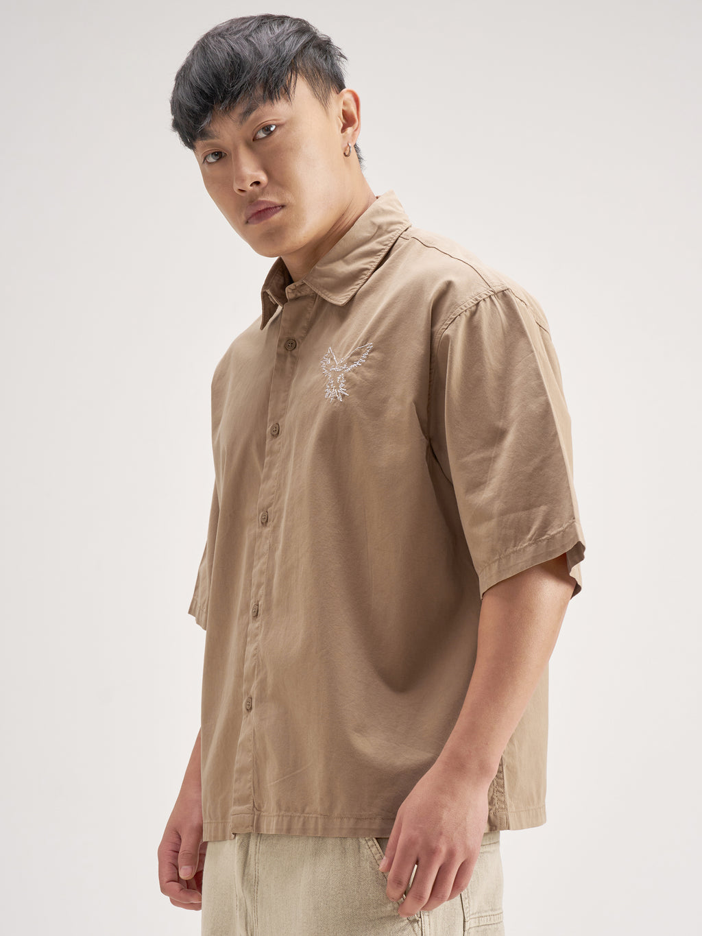 Highlander Men Khaki Embroidered Boxy Fit Casual Shirt - Khaki - Image 4